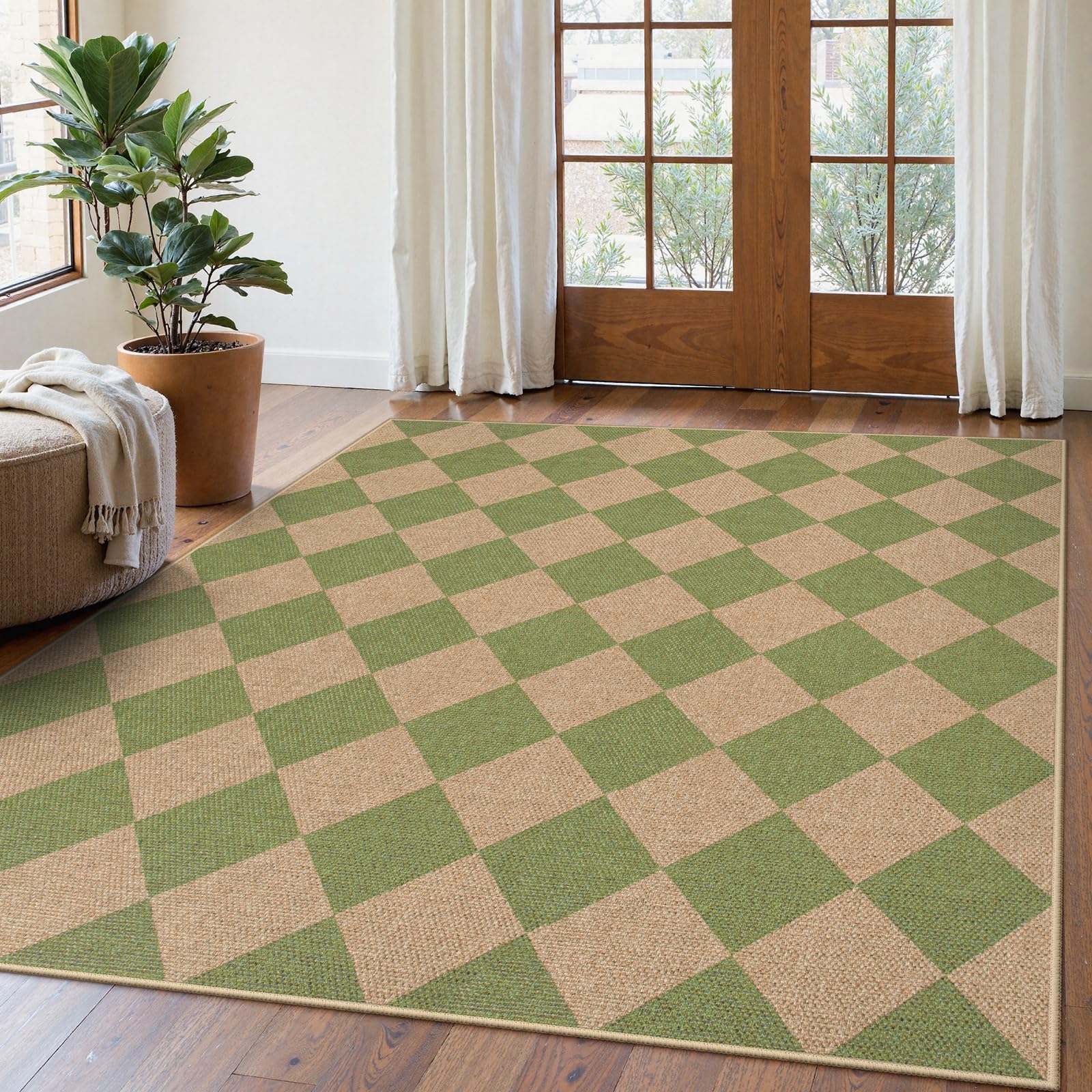 Lahome Colette Checkered Easy Jute Entryway Rug, 3x5 Washable Area Rugs for Living Room Outdoor Patio, Non Slip Blue Indoor Door Mat Checkerboard Throw Carpet for Entry Front Door Guestroom Deck