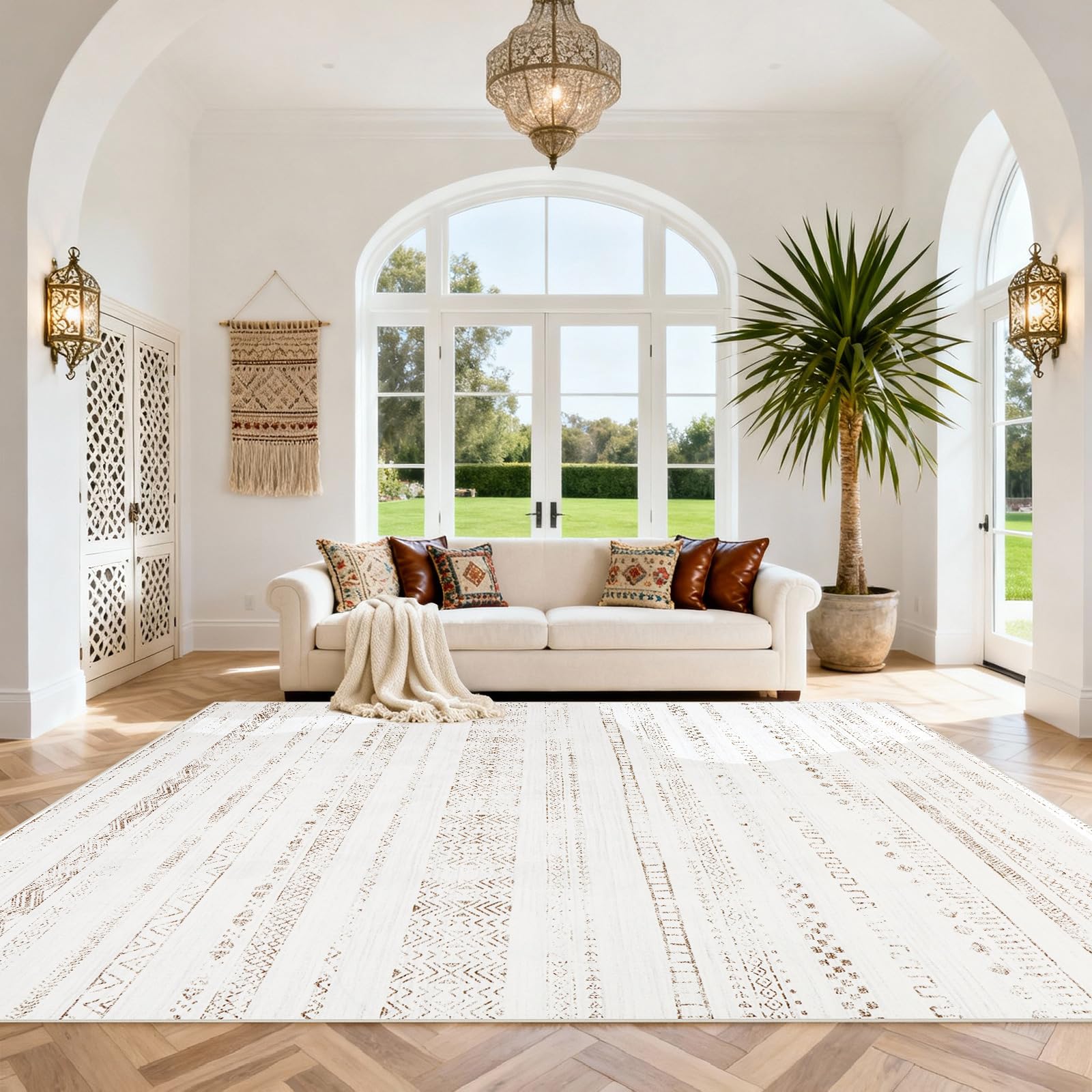 Srugn Washable Rugs 8x10 Area Rugs for Living Room,Ultra Soft Faux Wool Retro Rugs for Bedroom,Dining Room,Non Slip&Non-Shedding Low Pile Vintage Print Rug Indoor Large Carpets for Home Office Decor