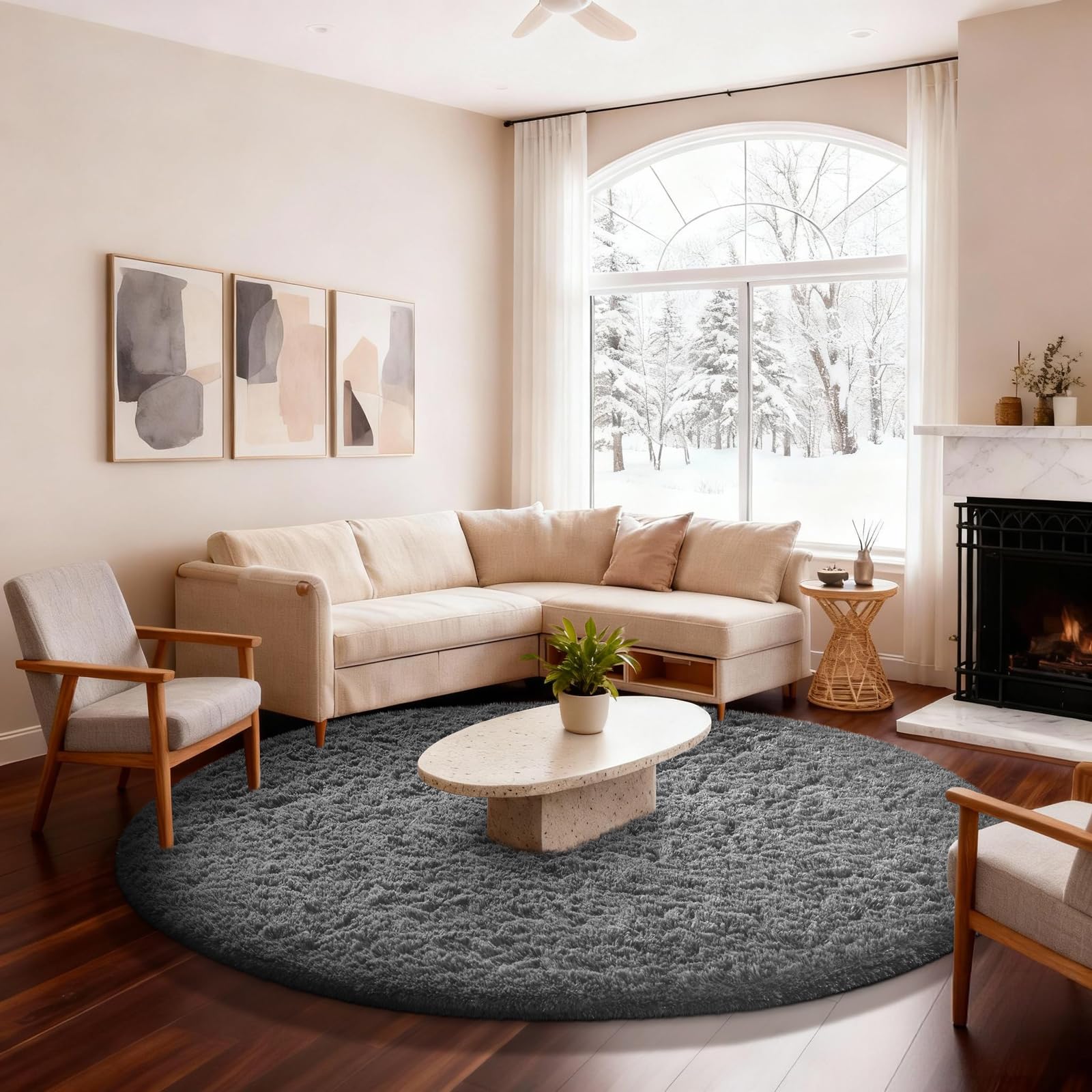 Ophanie 8x10 Area Rugs for Living Room, Upgrade Non-Slip Fluffy Soft Large Shag Bedroom Carpet, Ivory Big Indoor Thick Nursery Rug, Carpets for Boy and Girls Room Dorm Home Decor Aesthetic