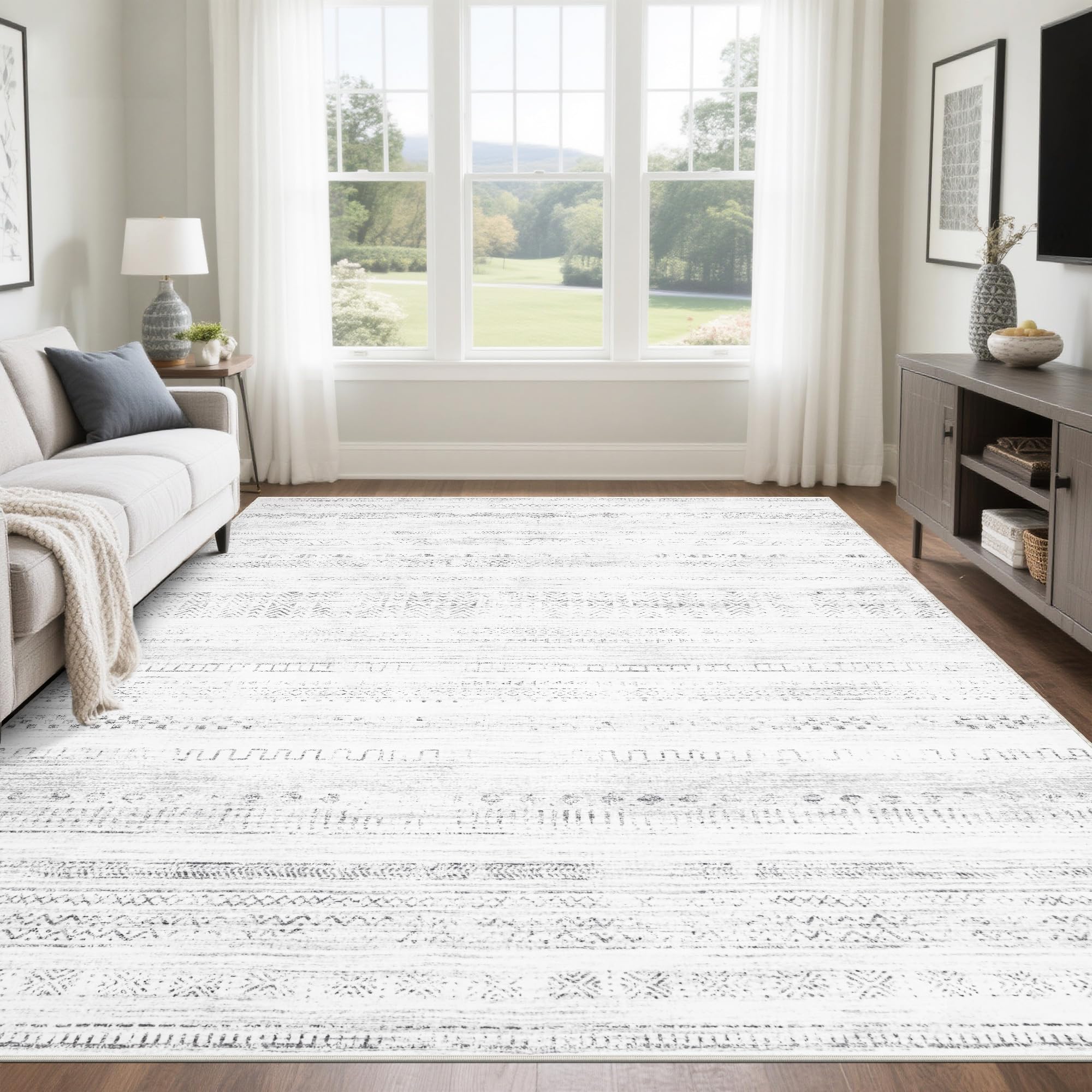 Srugn Washable Rugs 8x10 Area Rugs for Living Room,Ultra Soft Faux Wool Retro Rugs for Bedroom,Dining Room,Non Slip&Non-Shedding Low Pile Vintage Print Rug Indoor Large Carpets for Home Office Decor