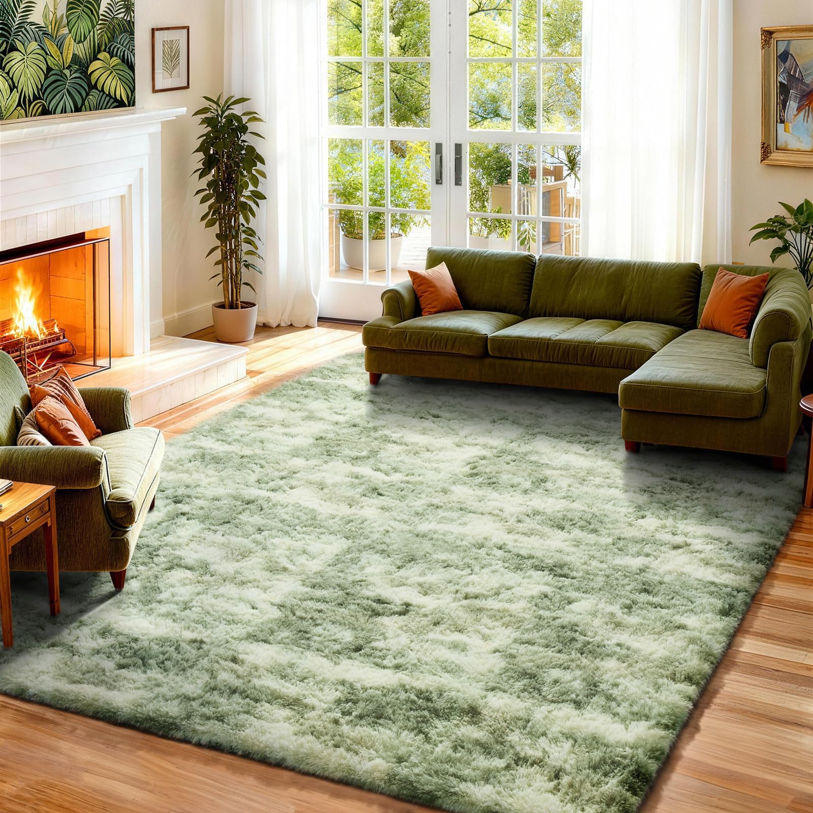 Ophanie 8x10 Area Rugs for Living Room, Upgrade Non-Slip Fluffy Soft Large Shag Bedroom Carpet, Ivory Big Indoor Thick Nursery Rug, Carpets for Boy and Girls Room Dorm Home Decor Aesthetic