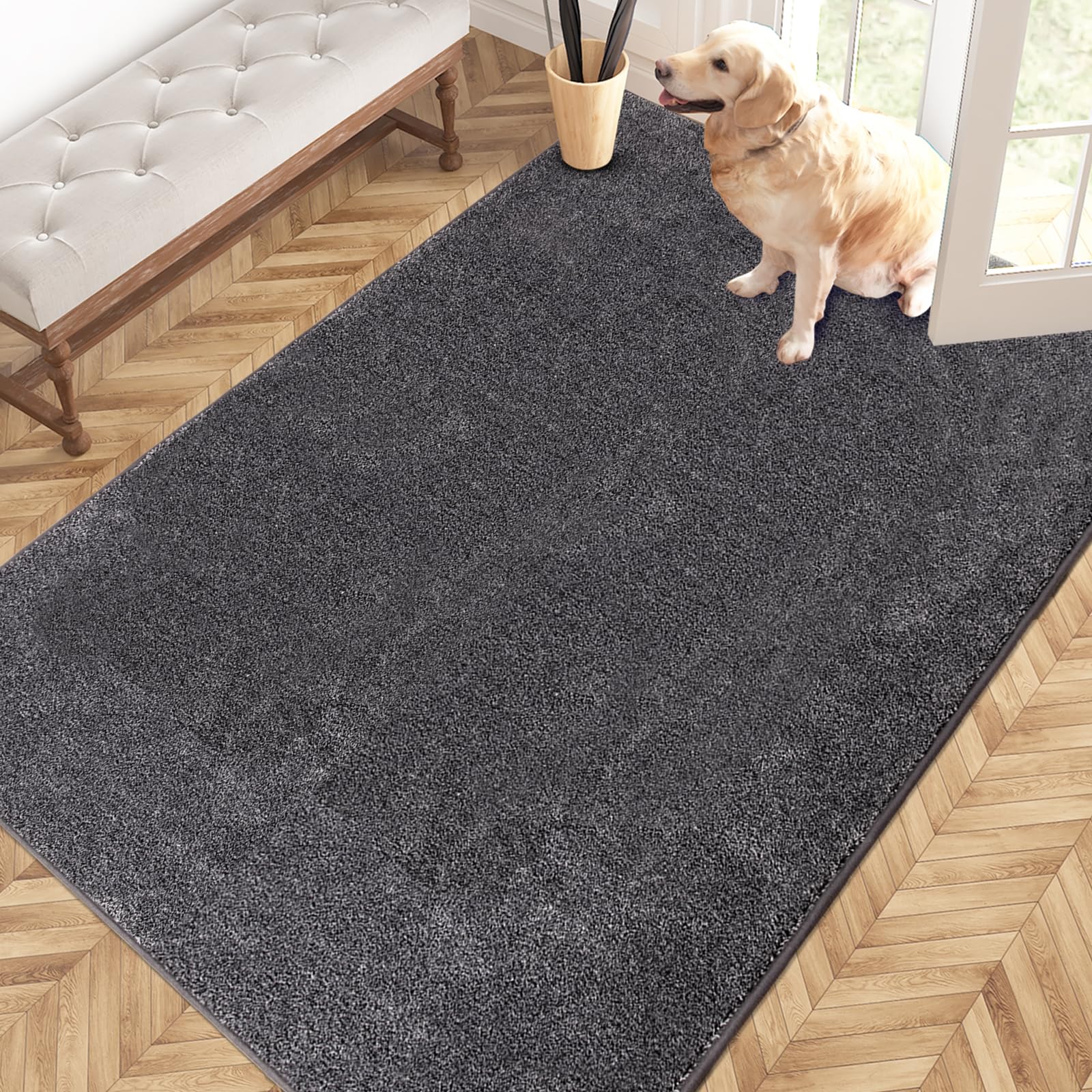 PURRUGS Dirt Trapping Door Mat 24" x 35.5", Non-Slip Machine Washable Entryway Rug, Dog Doormat, Indoor Front Door Mat, Super Absorbent Entry Rug for Muddy Shoes & Paws, Charcoal