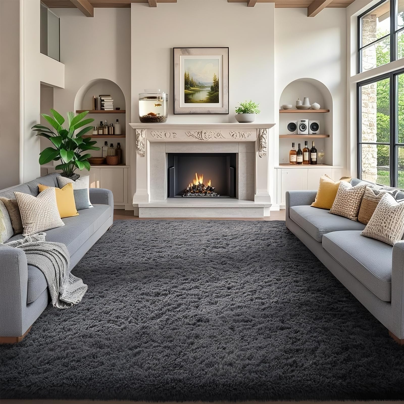 Ophanie 8x10 Area Rugs for Living Room, Upgrade Non-Slip Fluffy Soft Large Shag Bedroom Carpet, Ivory Big Indoor Thick Nursery Rug, Carpets for Boy and Girls Room Dorm Home Decor Aesthetic