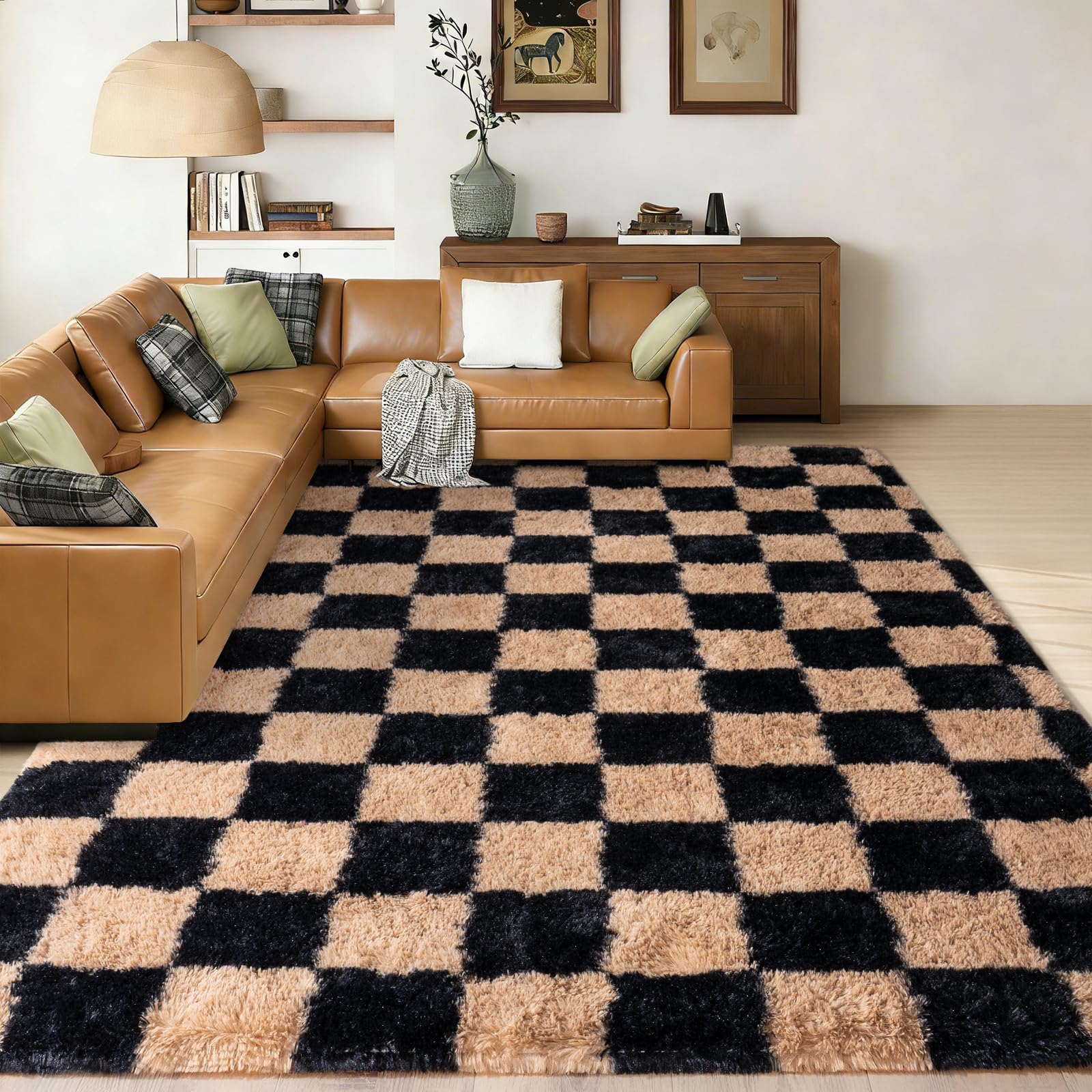 Shag Rugs for Living Room 8x10, Ultra Soft Abstract Grey Big Fuzzy Rugs for Bedroom, 8 x 10 Fluffy Shaggy Plush Carpet Girls Kids Room Dorm Upgrade Non-Slip