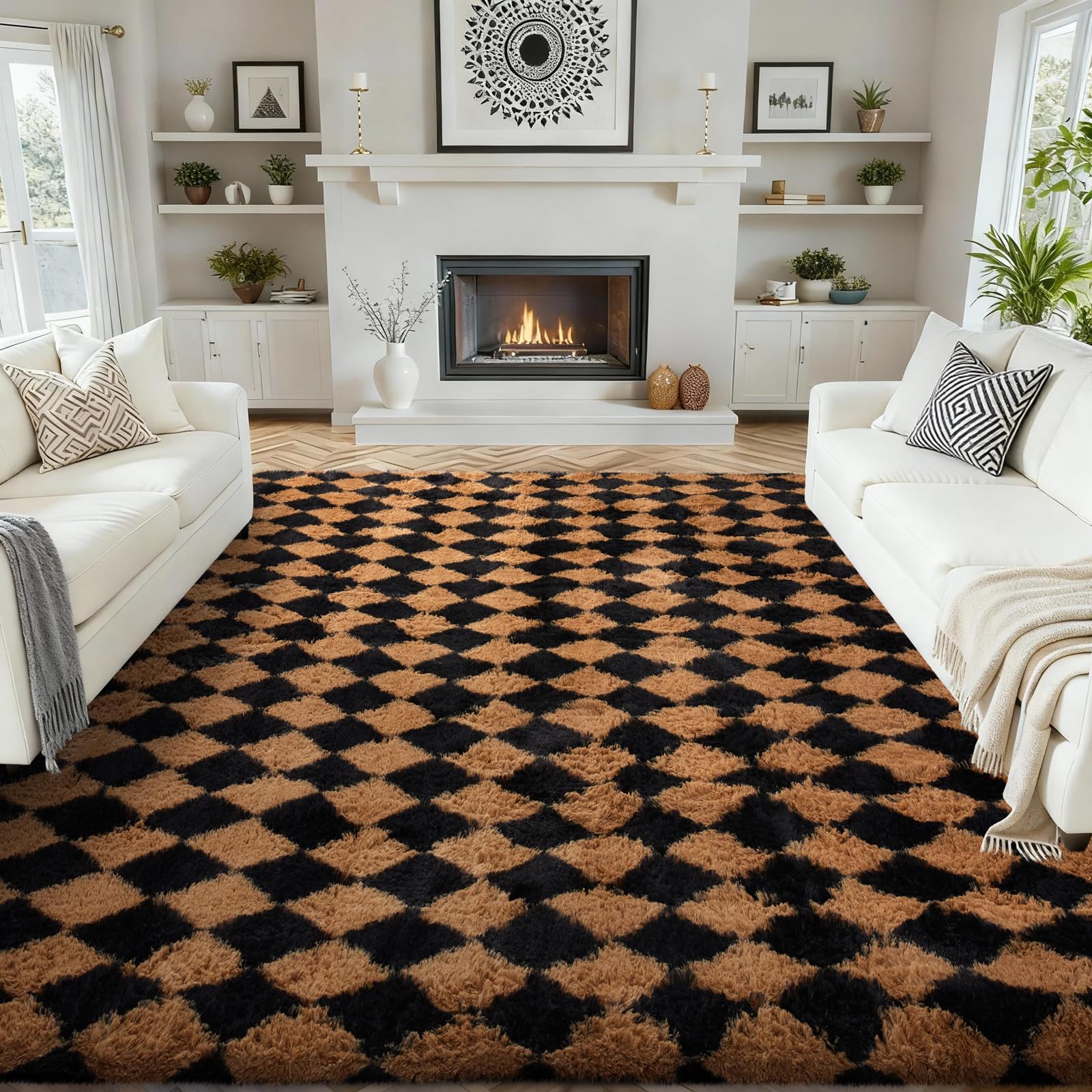 Ophanie 8x10 Area Rugs for Living Room, Upgrade Non-Slip Fluffy Soft Large Shag Bedroom Carpet, Ivory Big Indoor Thick Nursery Rug, Carpets for Boy and Girls Room Dorm Home Decor Aesthetic