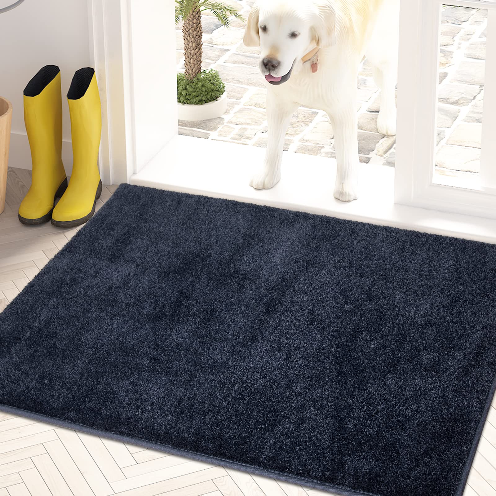 PURRUGS Dirt Trapping Door Mat 24" x 35.5", Non-Slip Machine Washable Entryway Rug, Dog Doormat, Indoor Front Door Mat, Super Absorbent Entry Rug for Muddy Shoes & Paws, Charcoal