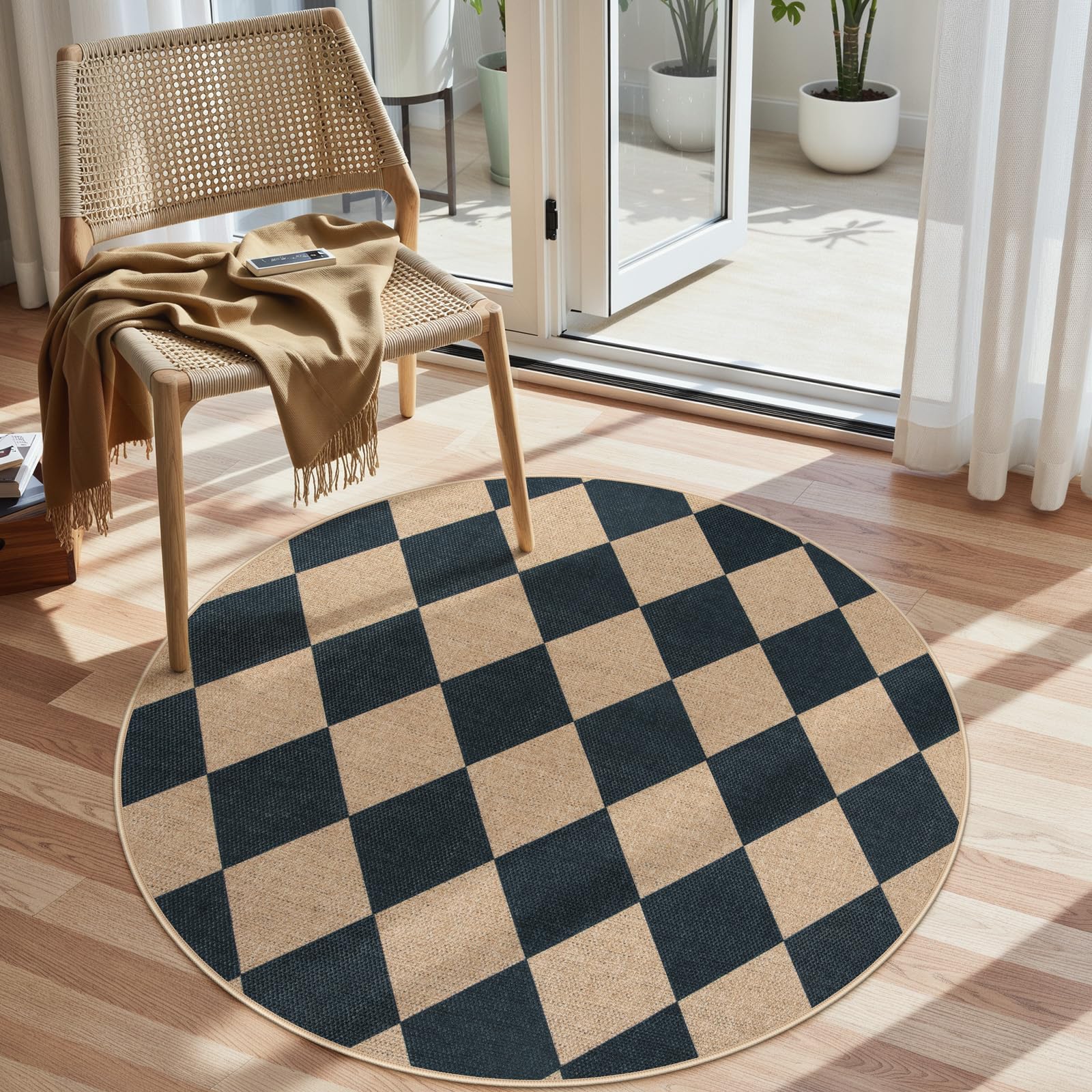 Lahome Colette Checkered Easy Jute Entryway Rug, 3x5 Washable Area Rugs for Living Room Outdoor Patio, Non Slip Blue Indoor Door Mat Checkerboard Throw Carpet for Entry Front Door Guestroom Deck