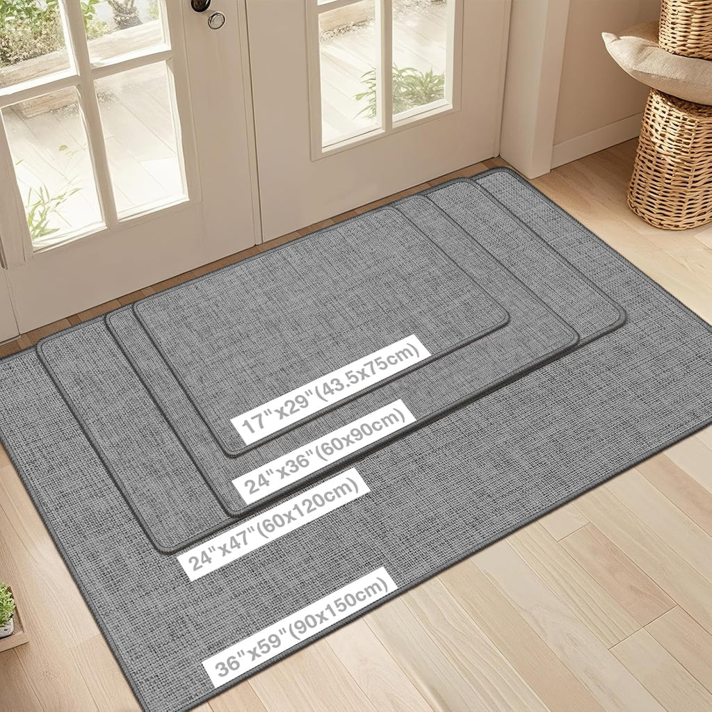 LEKEEPGO Ultra Thin Indoor Door Mat 24"x47", Low-Profile Door Mat Indoor Entrance, Non Slip Rubber Backing Inside Doormat Washable Welcome Front Entryway Dirt Trapper Entry Mat, Grey