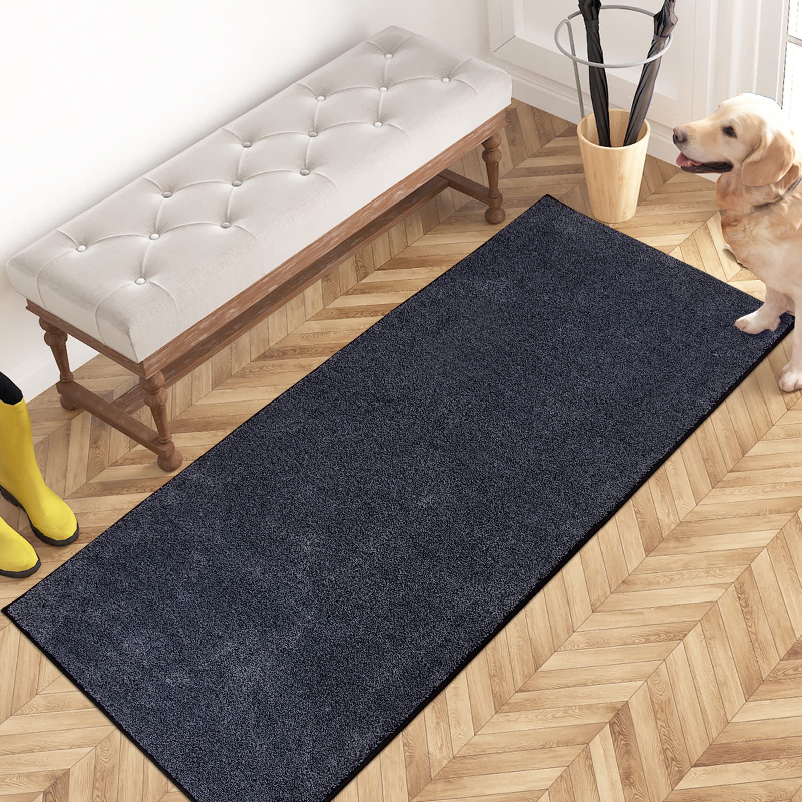 PURRUGS Dirt Trapping Door Mat 24" x 35.5", Non-Slip Machine Washable Entryway Rug, Dog Doormat, Indoor Front Door Mat, Super Absorbent Entry Rug for Muddy Shoes & Paws, Charcoal