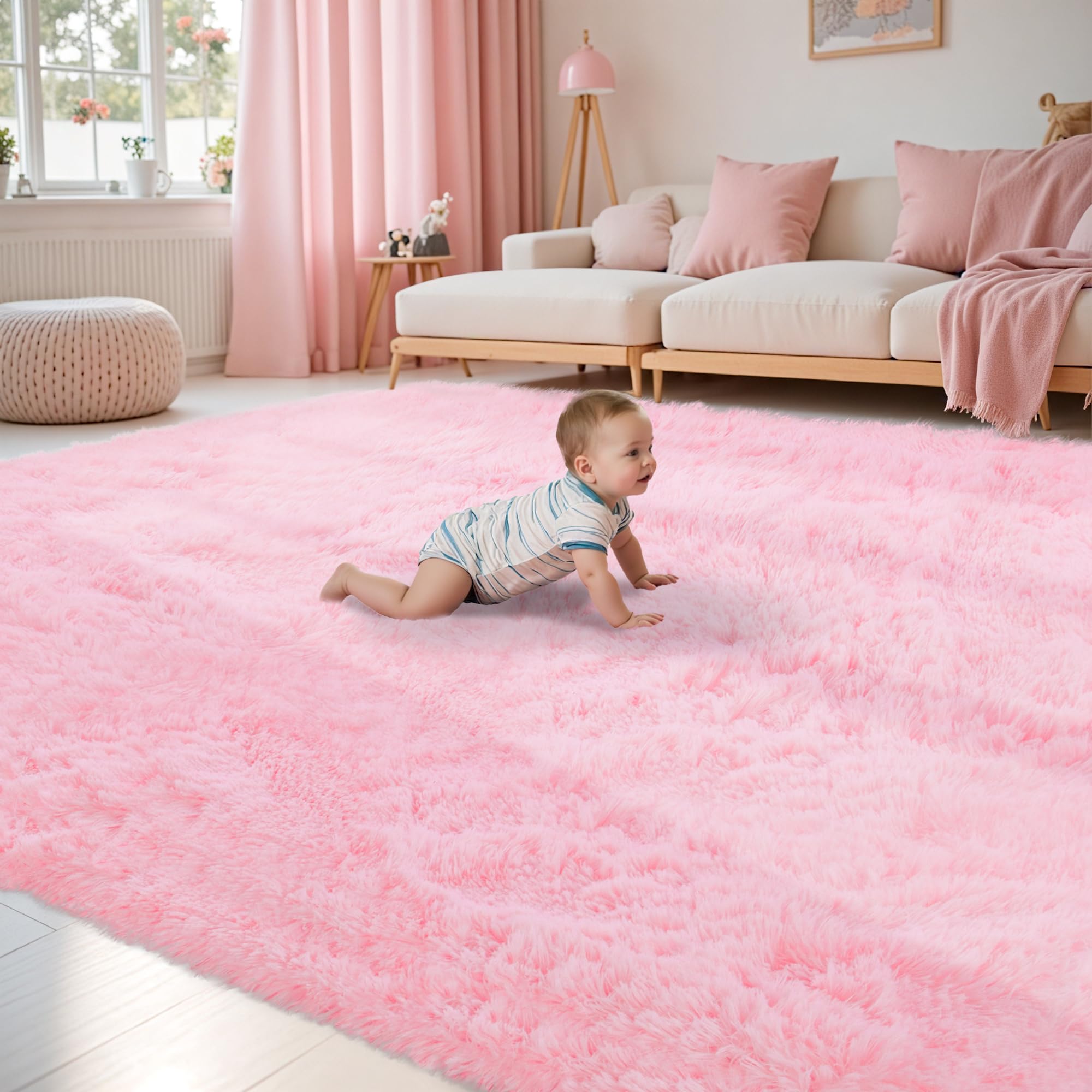 8x10 Area Rug for Living Room:Ultra Soft Fluffy Shag Black Rugs,Large Fuzzy Plush Indoor Non Slip Carpet Washable Rug for Bedroom Kids Nursery Office Dorm Modern Decor(Black)