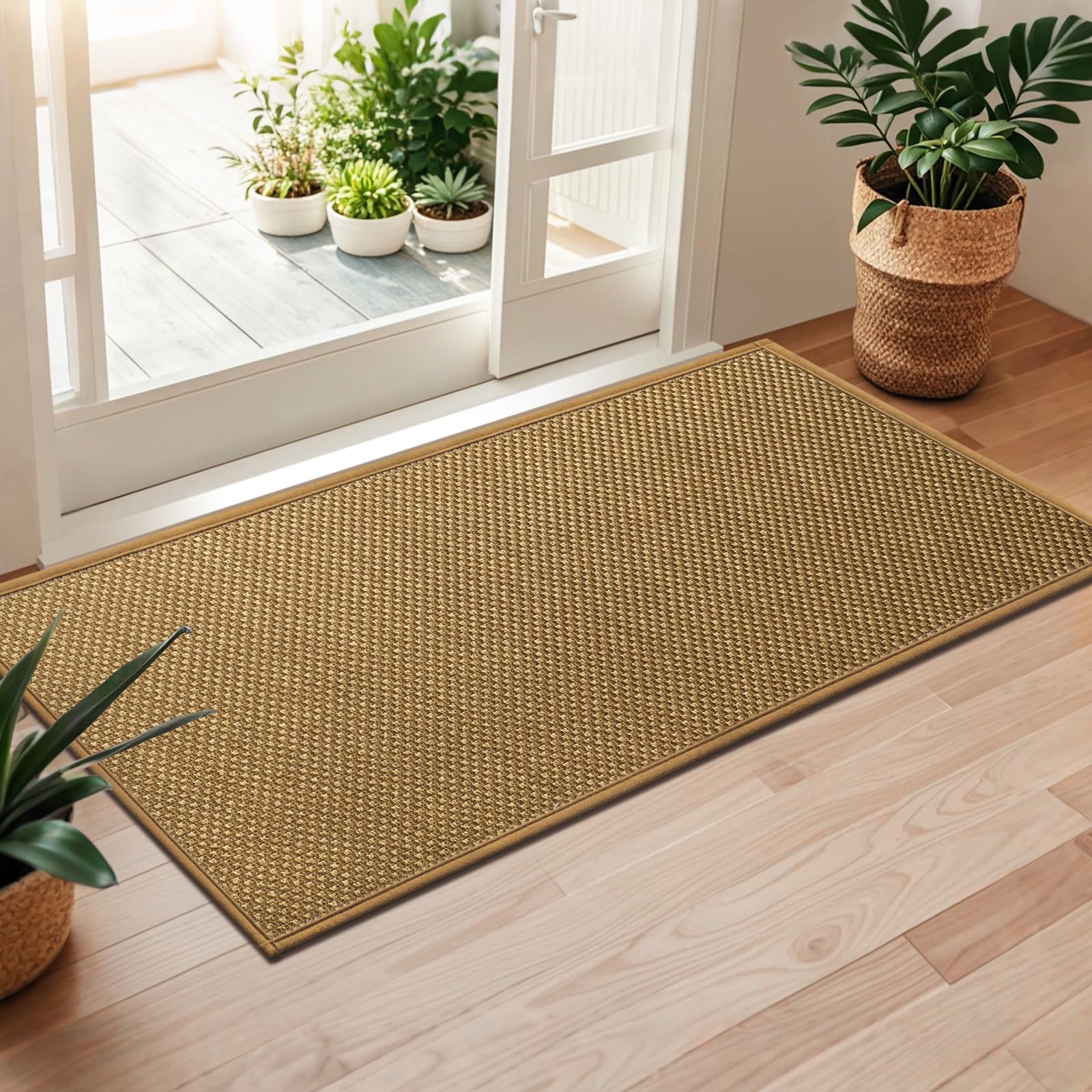 LEKEEPGO Door Mat 24"x36", Non Slip Door Mat Indoor Entrance, Rubber Backing Front Indoor Door mats Washable Absorbent Low-Profile Entryway Entry Resist Dirt Inside Door Mats, Khaki