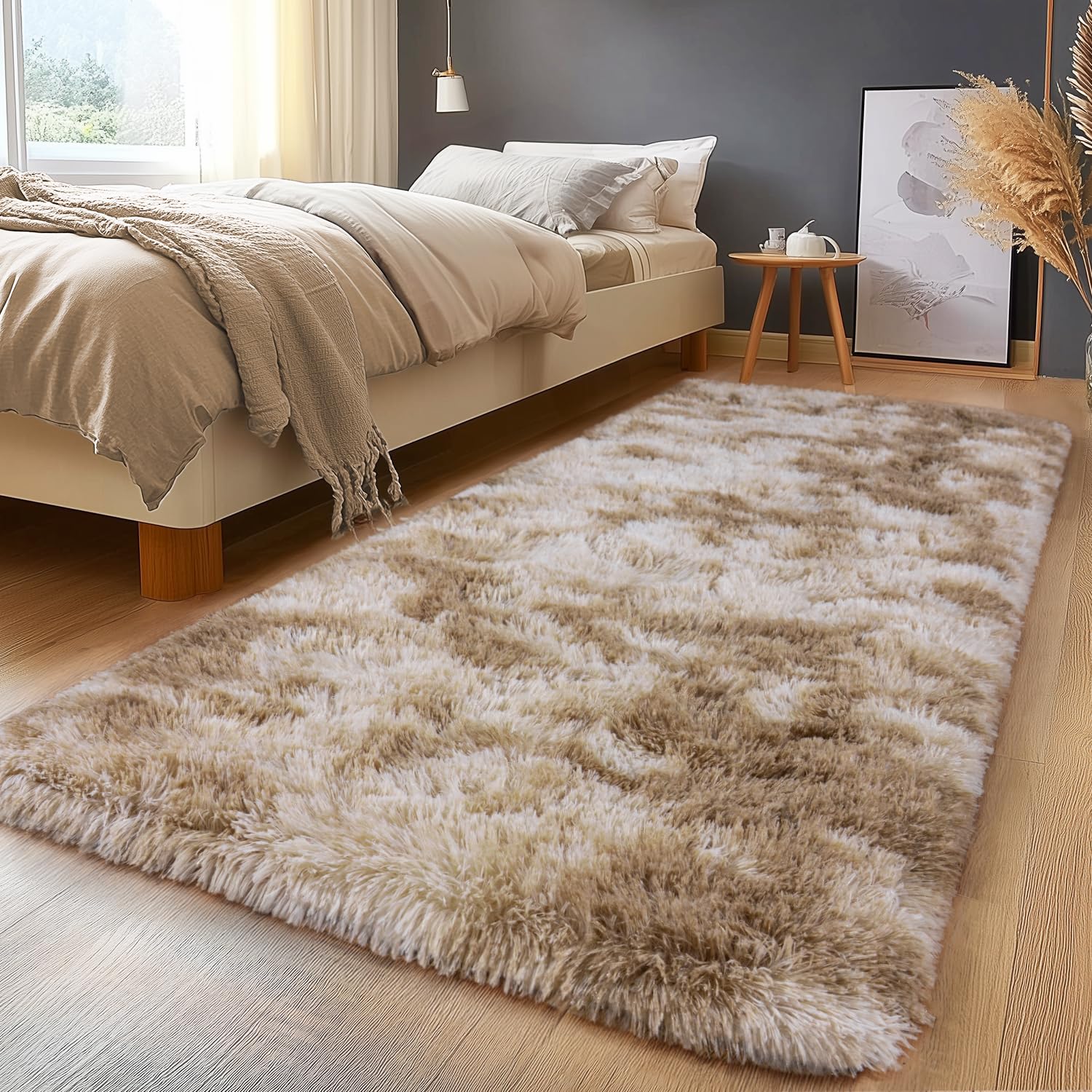 Upgrade Non-Slip Plush Rugs for Living Room, Soft Shaggy Carpets for Living Room, Fuzzy Rugs for Kids' Room, Perfect Decor for Modern Home Tie Dye Camel 8x10 Feet