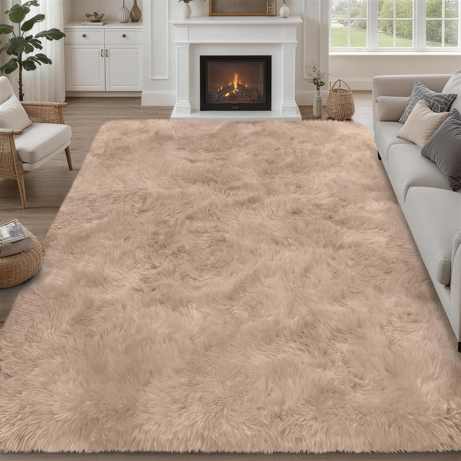 8x10 Area Rugs for Living Room Bedroom: Ultra Soft Fluffy Shag Rug Upgrade Non-Slip Non-Shedding Large Fuzzy Plush Carpet Indoor Floor Carpets for Kids Room Playroom Nursery Dorms Home Decor Black
