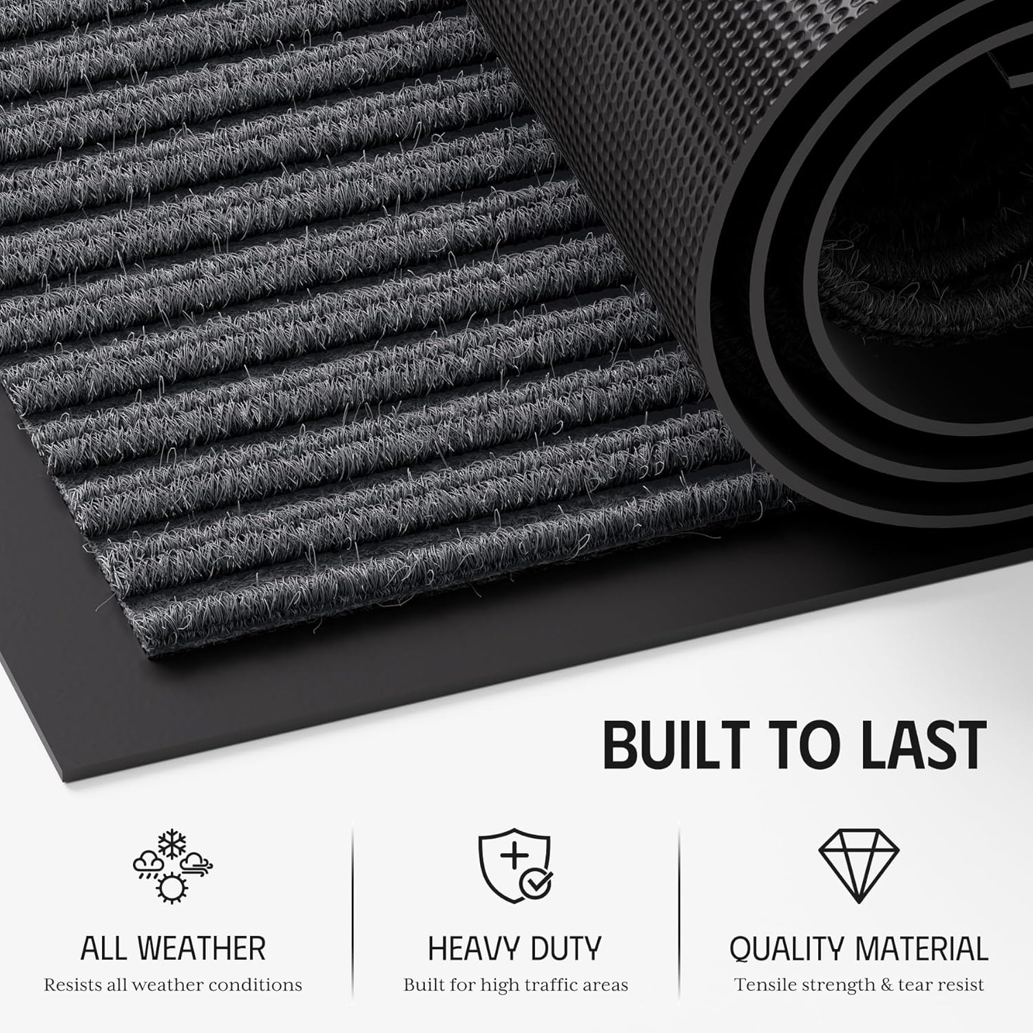 Front Door Mat, 3' x 5' Heavy Duty Door Mat Outside Entrance, Non-Slip Welcome Mat, Absorbent & Dirt Resistant, Low Profile Large Door Mats, Commercial Rugs for Entryway Indoor Outdoor, Grey