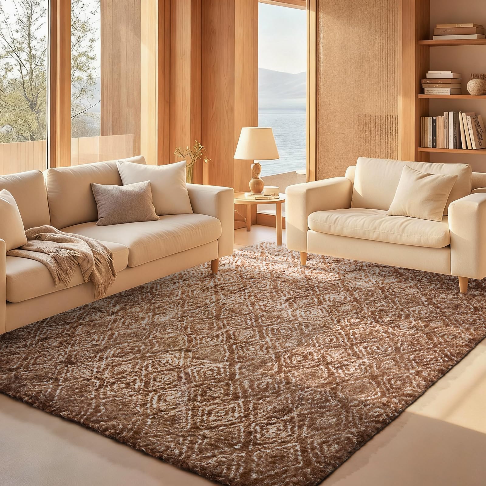 Ophanie 8x10 Area Rugs for Living Room, Upgrade Non-Slip Fluffy Soft Large Shag Bedroom Carpet, Ivory Big Indoor Thick Nursery Rug, Carpets for Boy and Girls Room Dorm Home Decor Aesthetic