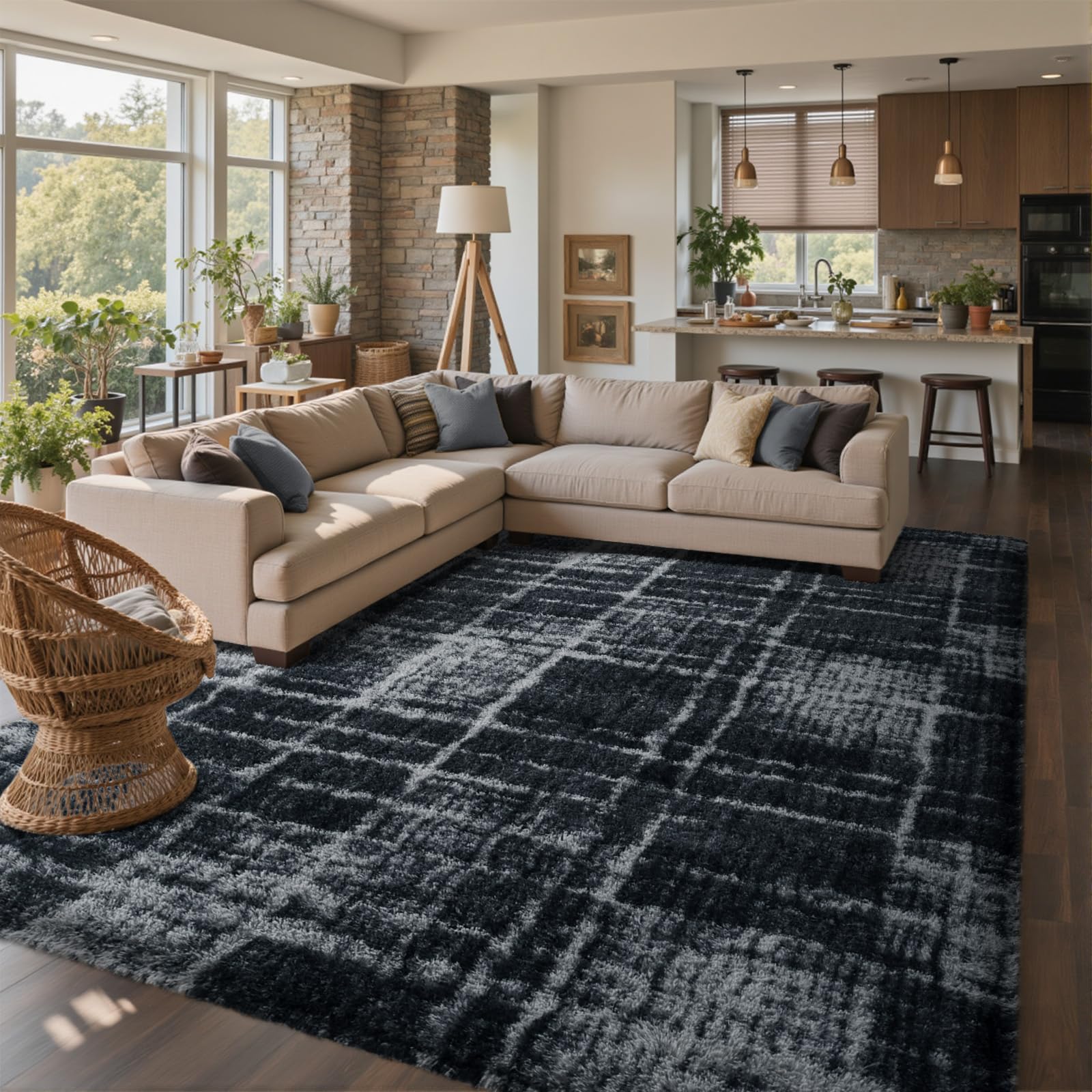 6x9 Ft Large Shag Rugs for Living Room Decor, Tie-Dyed Ultra Soft Fluffy Furry Area Rugs for Bedroom Indoor Floor, Aesthetic Carpet for Kids Home (Dark Grey)