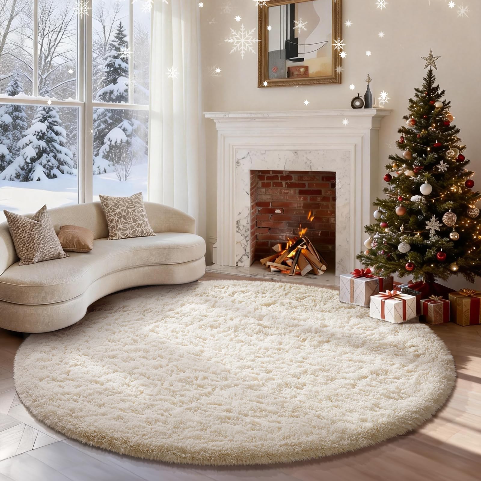 Ophanie 8x10 Area Rugs for Living Room, Upgrade Non-Slip Fluffy Soft Large Shag Bedroom Carpet, Ivory Big Indoor Thick Nursery Rug, Carpets for Boy and Girls Room Dorm Home Decor Aesthetic