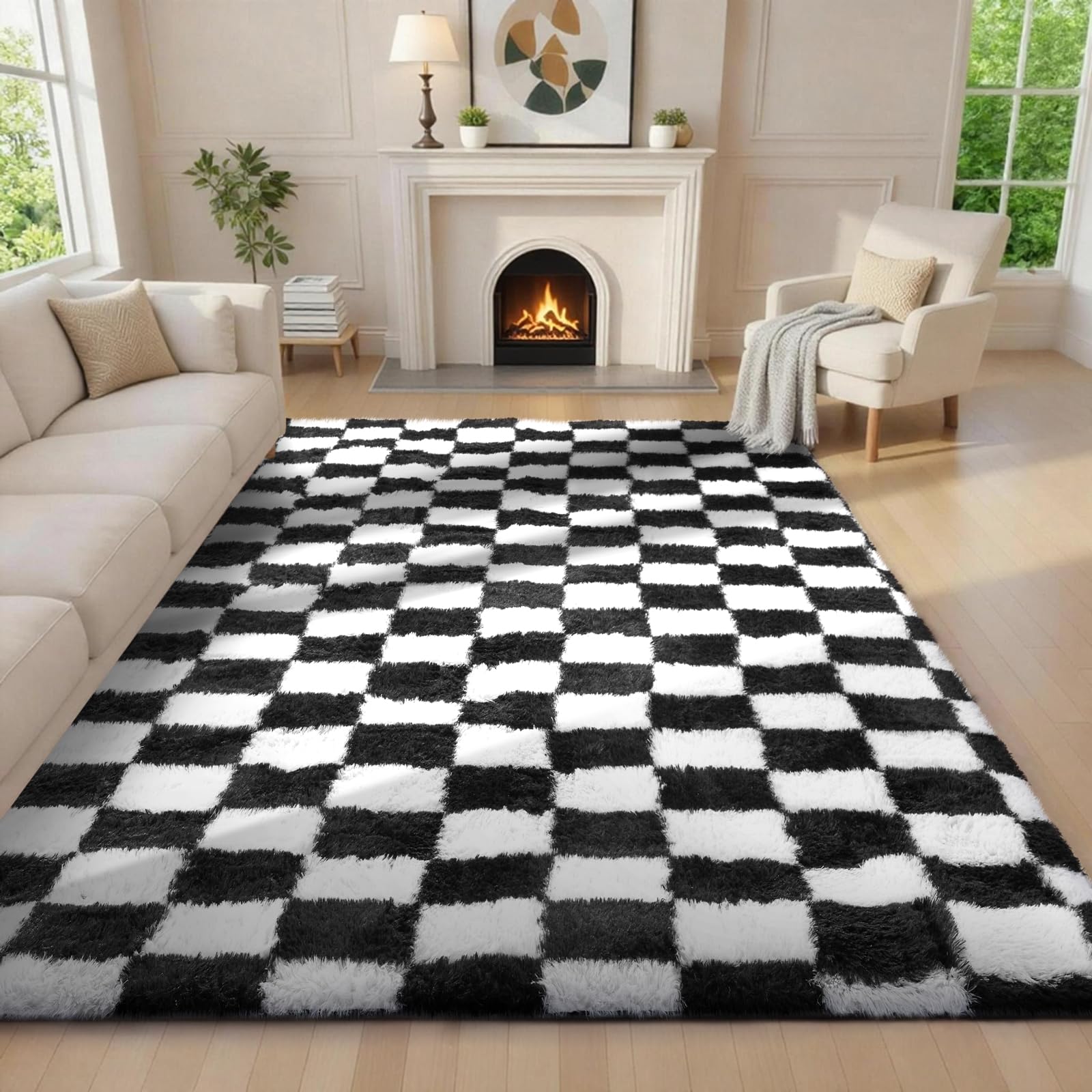 Ophanie 8x10 Area Rugs for Living Room, Upgrade Non-Slip Fluffy Soft Large Shag Bedroom Carpet, Ivory Big Indoor Thick Nursery Rug, Carpets for Boy and Girls Room Dorm Home Decor Aesthetic