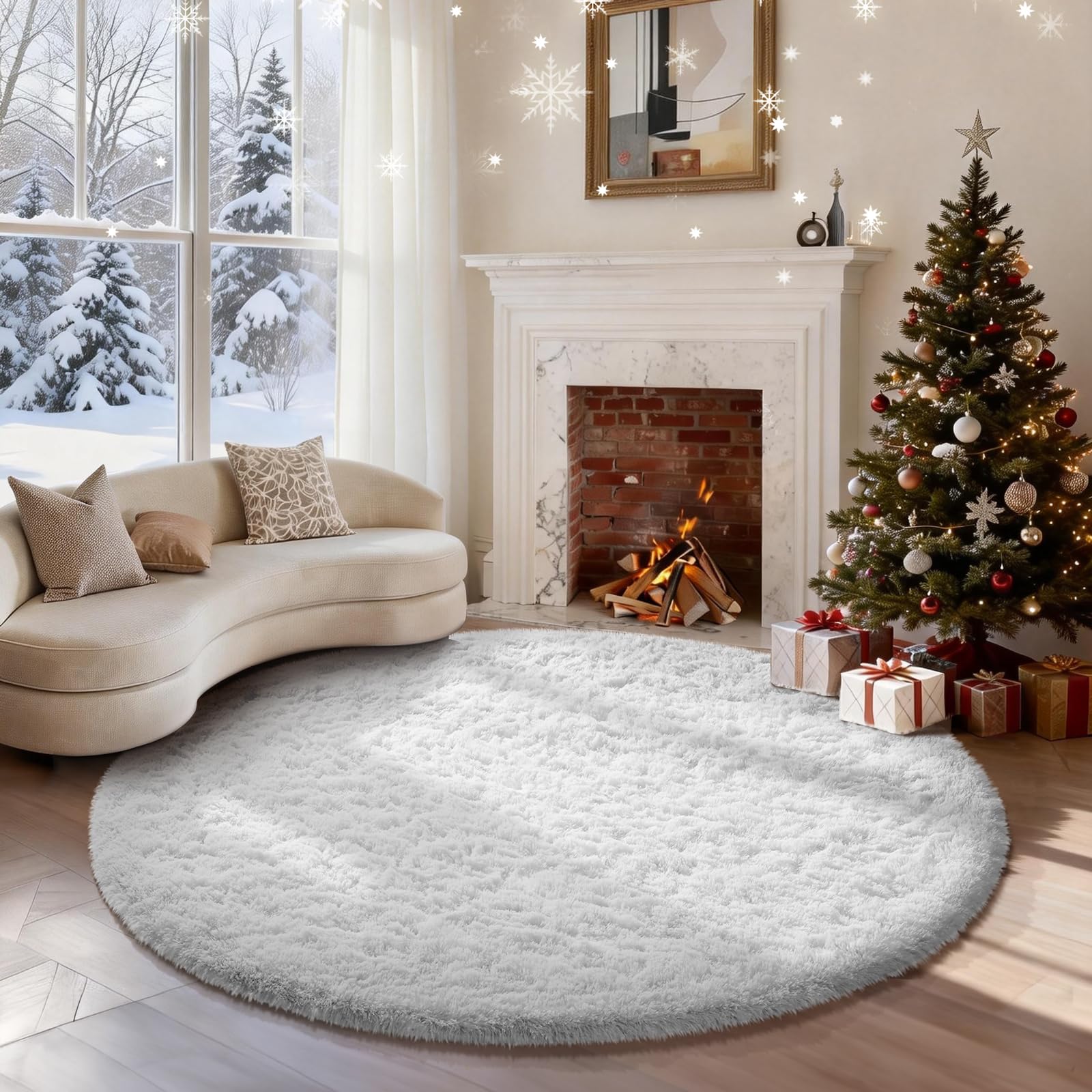 Ophanie 8x10 Area Rugs for Living Room, Upgrade Non-Slip Fluffy Soft Large Shag Bedroom Carpet, Ivory Big Indoor Thick Nursery Rug, Carpets for Boy and Girls Room Dorm Home Decor Aesthetic