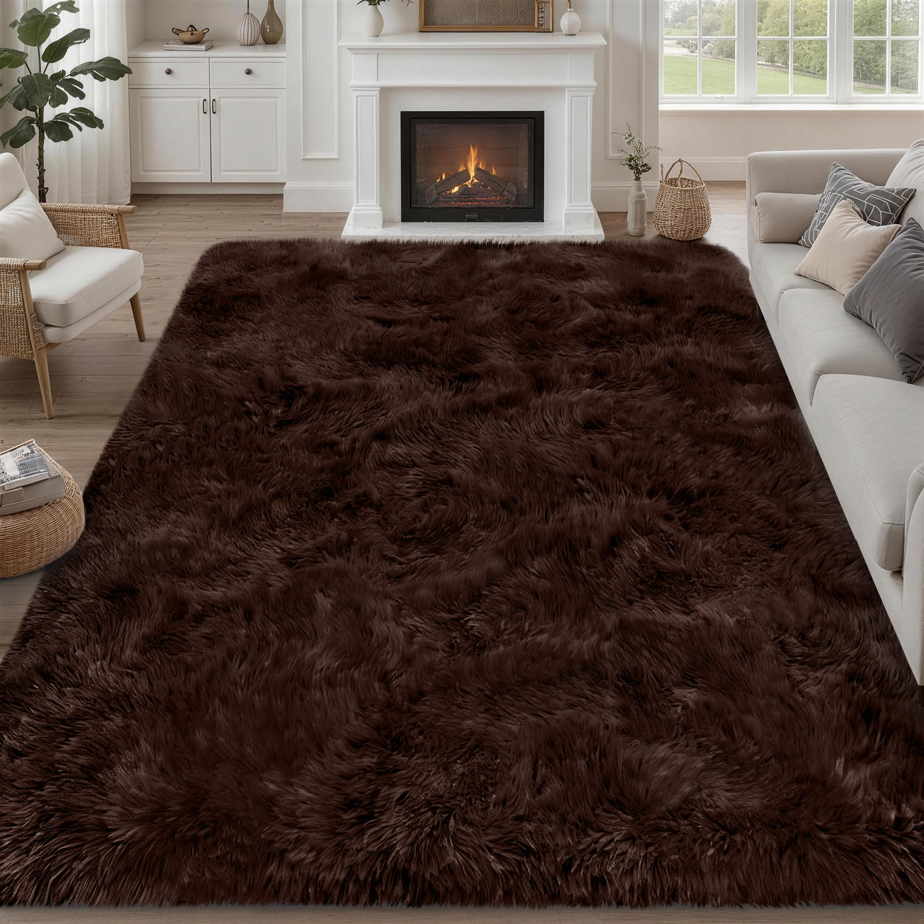 8x10 Area Rugs for Living Room Bedroom: Ultra Soft Fluffy Shag Rug Upgrade Non-Slip Non-Shedding Large Fuzzy Plush Carpet Indoor Floor Carpets for Kids Room Playroom Nursery Dorms Home Decor Black