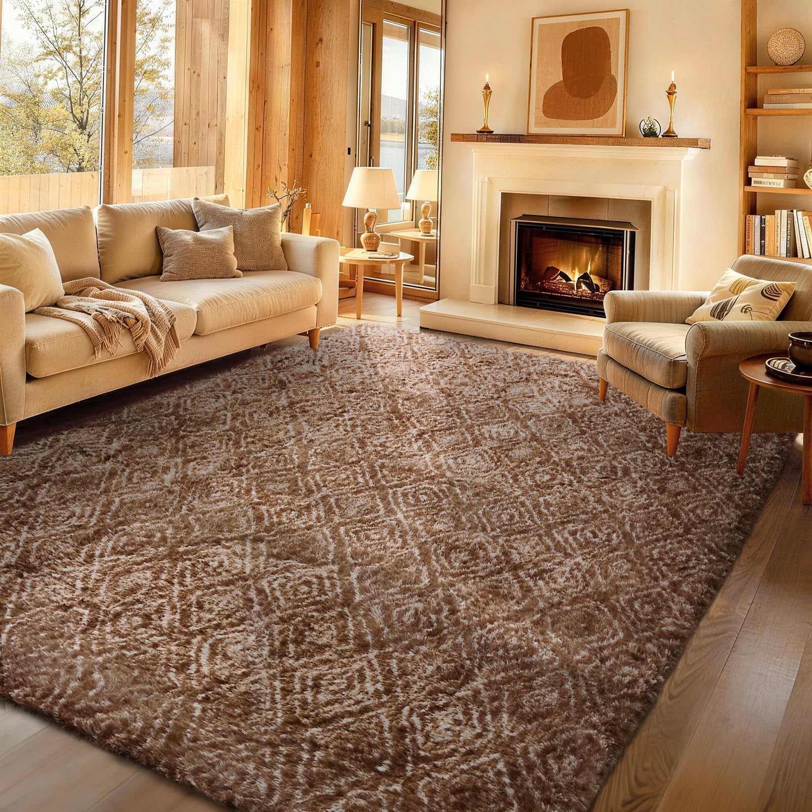 Ophanie 8x10 Area Rugs for Living Room, Upgrade Non-Slip Fluffy Soft Large Shag Bedroom Carpet, Ivory Big Indoor Thick Nursery Rug, Carpets for Boy and Girls Room Dorm Home Decor Aesthetic