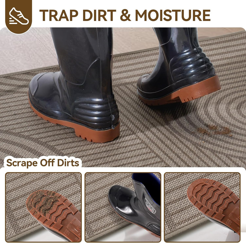 Front Door Mat 17''x30'', Absorbent Dirt Resist Washable Non Slip Low-Profile Indoor Doormat, Easy Clean Welcome Entryway Door Mats, Brown