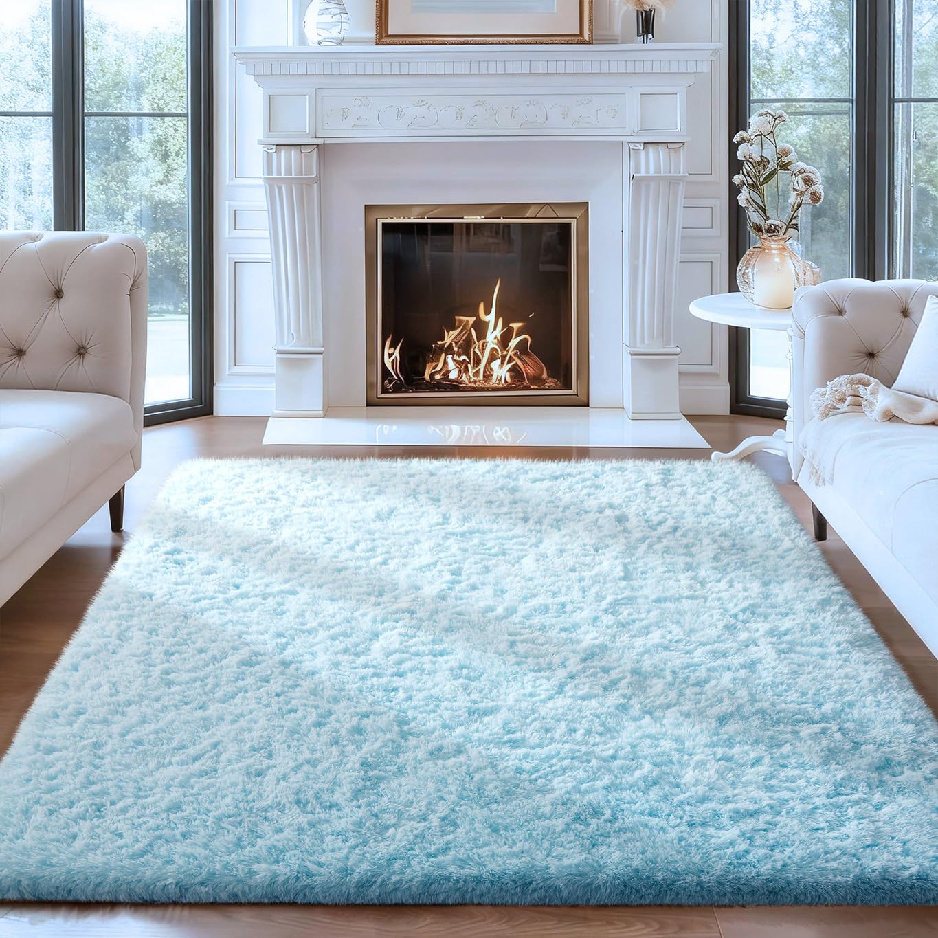 Ophanie 8x10 Area Rugs for Living Room, Upgrade Non-Slip Fluffy Soft Large Shag Bedroom Carpet, Ivory Big Indoor Thick Nursery Rug, Carpets for Boy and Girls Room Dorm Home Decor Aesthetic
