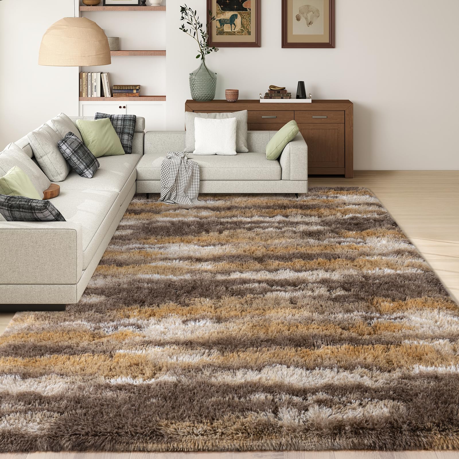 Shag Rugs for Living Room 8x10, Ultra Soft Abstract Grey Big Fuzzy Rugs for Bedroom, 8 x 10 Fluffy Shaggy Plush Carpet Girls Kids Room Dorm Upgrade Non-Slip