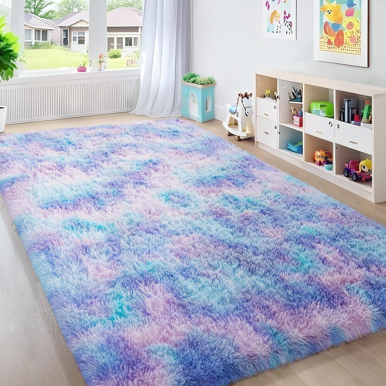 Ophanie 8x10 Area Rugs for Living Room, Upgrade Non-Slip Fluffy Soft Large Shag Bedroom Carpet, Ivory Big Indoor Thick Nursery Rug, Carpets for Boy and Girls Room Dorm Home Decor Aesthetic