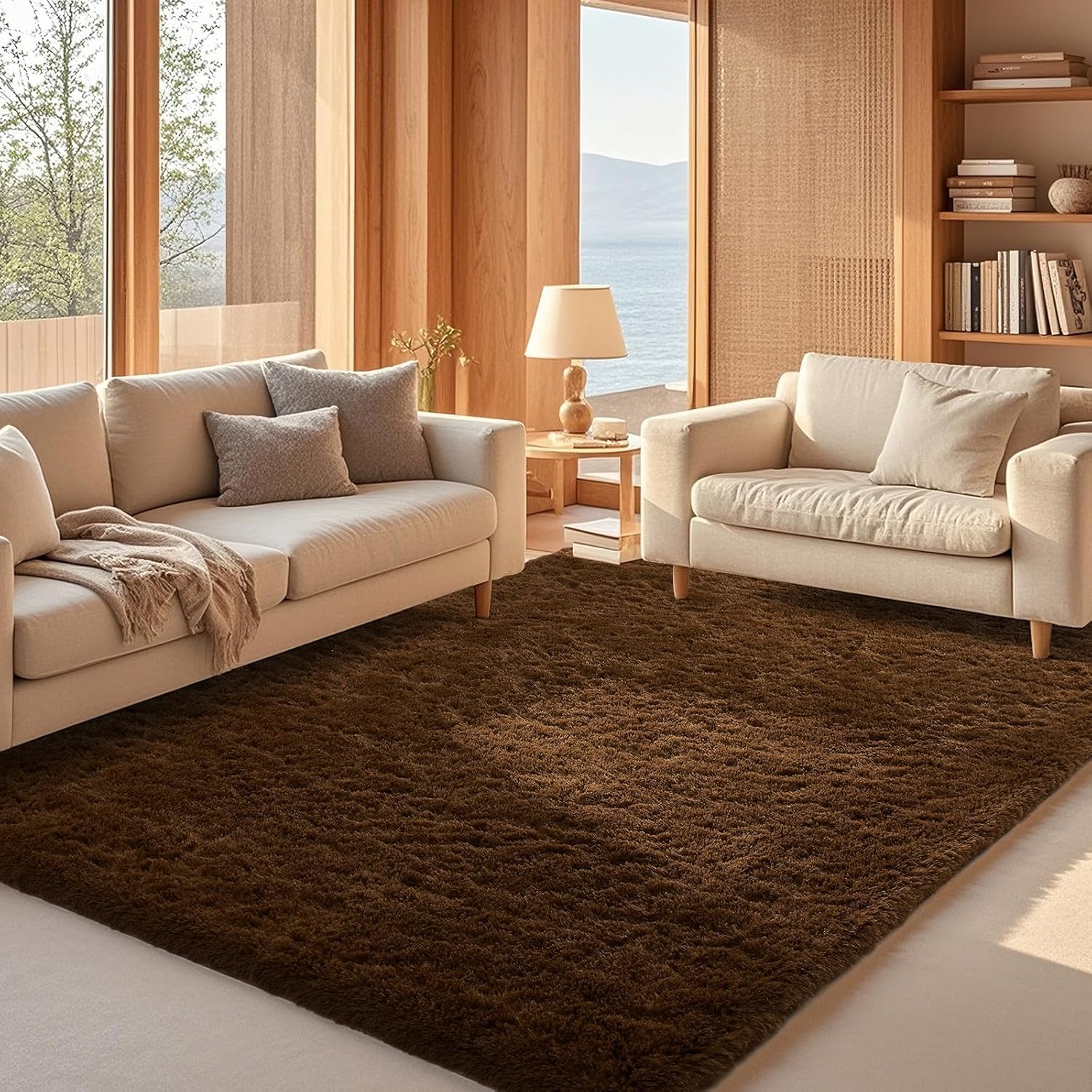 Ophanie 8x10 Area Rugs for Living Room, Upgrade Non-Slip Fluffy Soft Large Shag Bedroom Carpet, Ivory Big Indoor Thick Nursery Rug, Carpets for Boy and Girls Room Dorm Home Decor Aesthetic