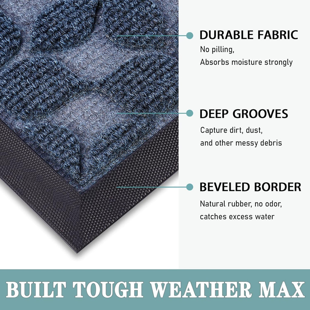 Bulijojo Sturdy Front Entrance Doormats,Durable Heavy Duty Welcome Mat,Thick Absorbent Natural Rubber Non Slip Mat,Easy Clean Entryway Mat Geometric Blue 23"x35"