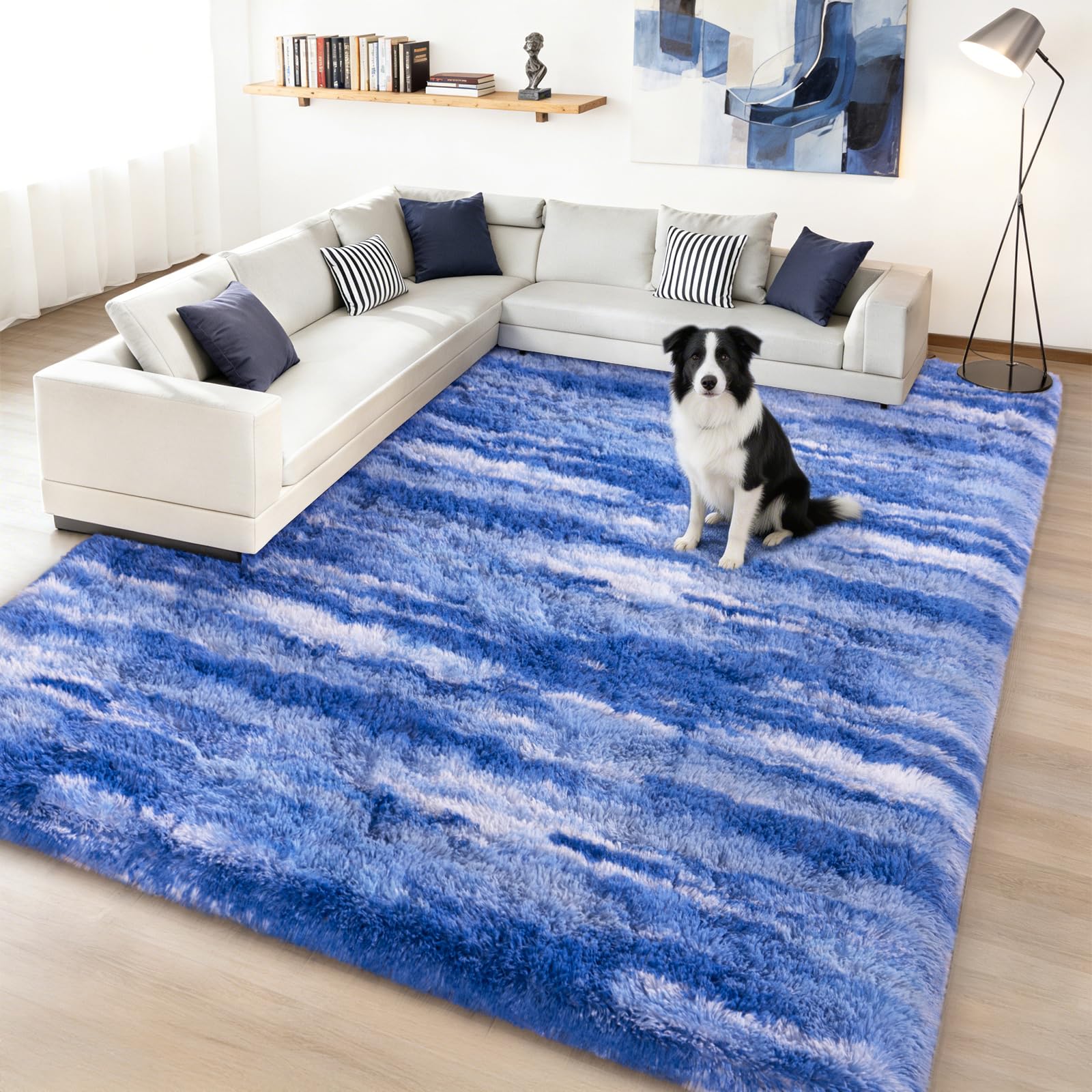 Shag Rugs for Living Room 8x10, Ultra Soft Abstract Grey Big Fuzzy Rugs for Bedroom, 8 x 10 Fluffy Shaggy Plush Carpet Girls Kids Room Dorm Upgrade Non-Slip