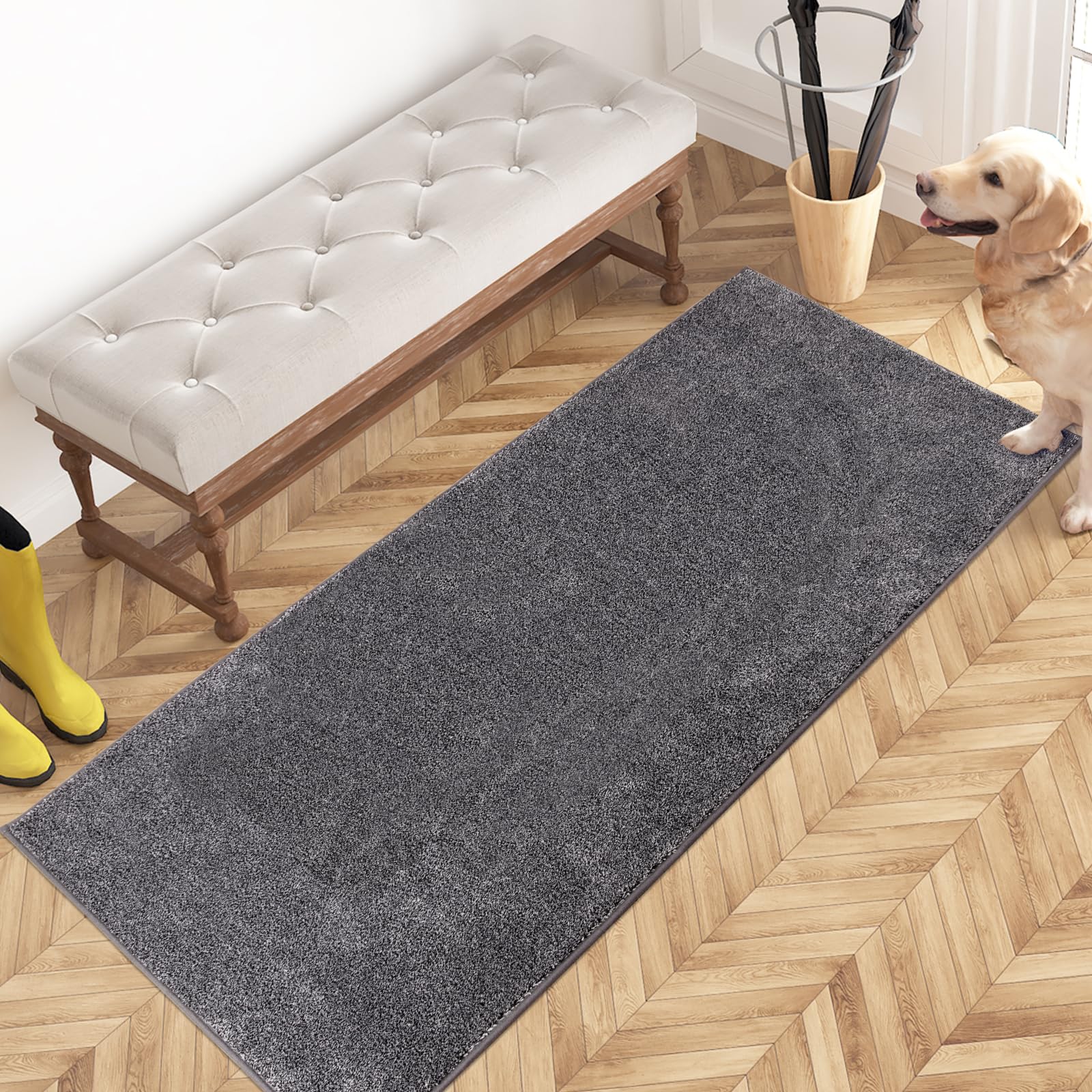 PURRUGS Dirt Trapping Door Mat 24" x 35.5", Non-Slip Machine Washable Entryway Rug, Dog Doormat, Indoor Front Door Mat, Super Absorbent Entry Rug for Muddy Shoes & Paws, Charcoal