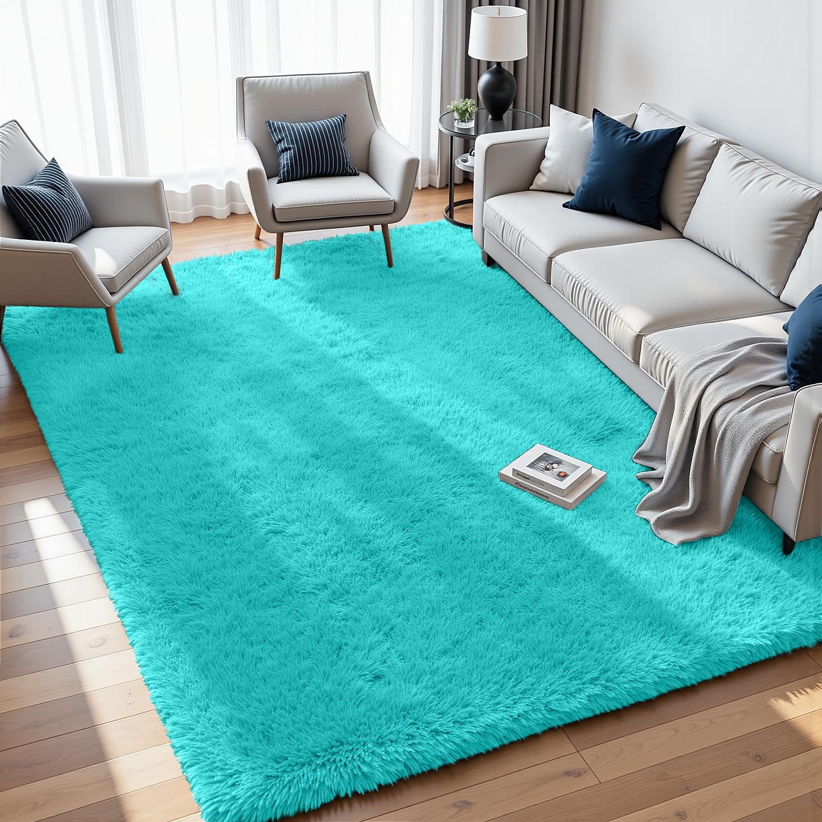 8x10 Area Rugs for Living Room: Ultra Soft Fluffy Shag Grey Rugs for Bedroom, Non-Slip Large Fuzzy Plush Rug Indoor Floor Carpet for Nursery Kids Boys Girls Room, Dorms, Playroom, Modern Home Decor