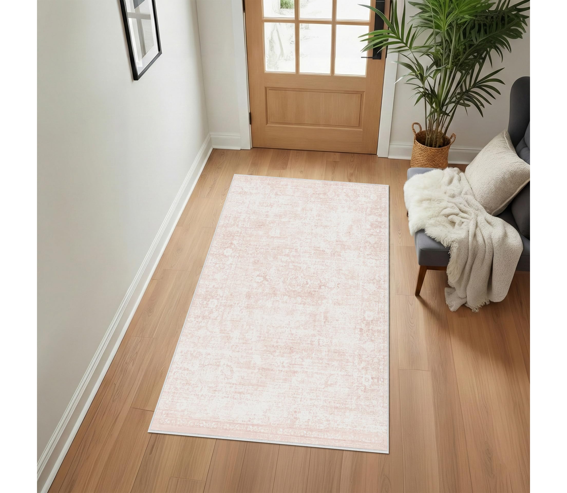 Homemate Washable Rug 8x10 Area Rugs - Vintage Faux Wool Rugs for Living Room Bedroom Dining Room - Non Slip Foldable Carpet Indoor Area Rug for Home Decor（8'x10', Beige