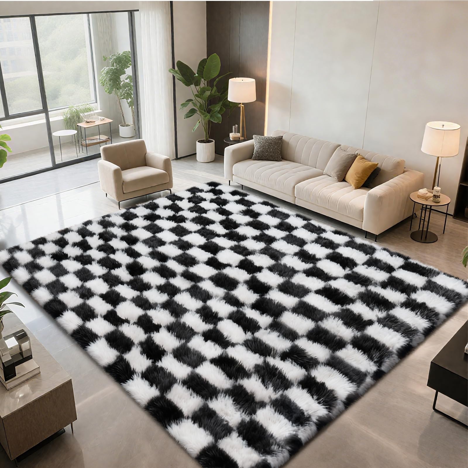 Shag Area Rugs for Bedroom Living Room,8X10 Ultra Soft Fluffy Area Rugs for Dorm, Indoor Carpet Nursery Rugs for Kids Girls Room Home Decor,Tie-Dye Grey