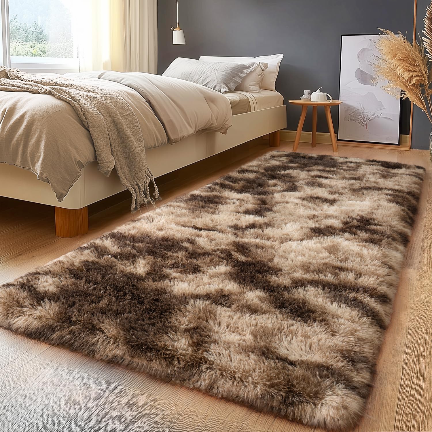 Upgrade Non-Slip Plush Rugs for Living Room, Soft Shaggy Carpets for Living Room, Fuzzy Rugs for Kids' Room, Perfect Decor for Modern Home Tie Dye Camel 8x10 Feet