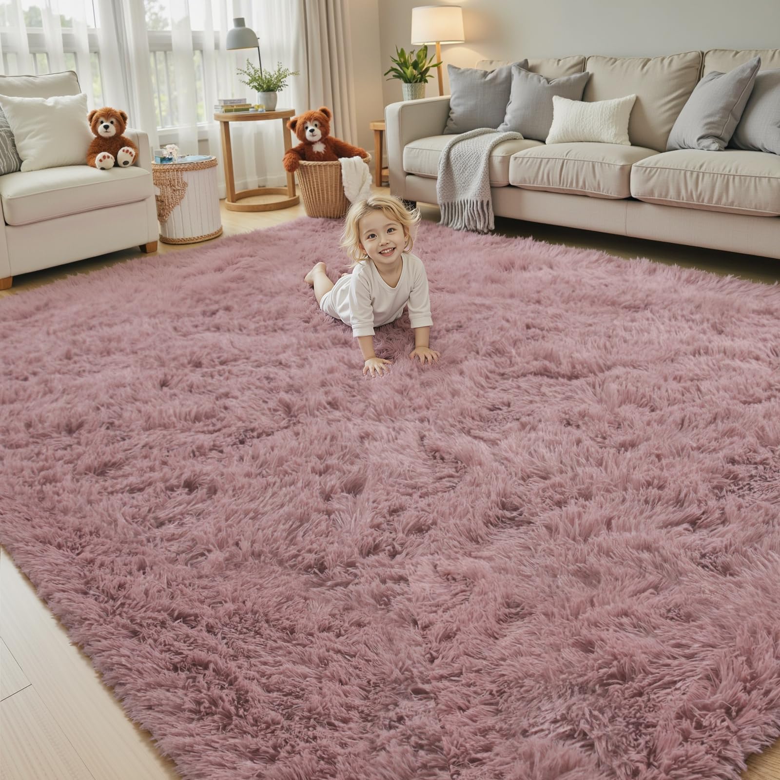 8x10 Area Rugs for Living Room Bedroom Rug, Large Shaggy Soft Plush Furry Bedside Rug, Area Rugs for Home Decor (Light Grey, 8x10 Feet)