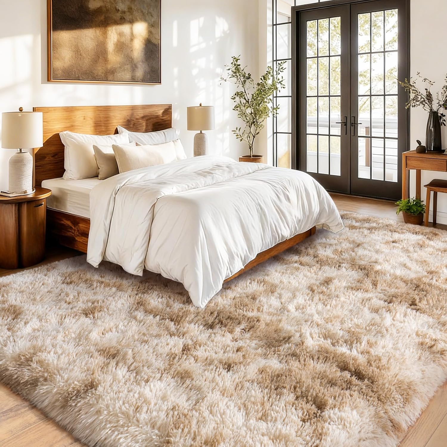 Upgrade Non-Slip Plush Rugs for Living Room, Soft Shaggy Carpets for Living Room, Fuzzy Rugs for Kids' Room, Perfect Decor for Modern Home Tie Dye Camel 8x10 Feet