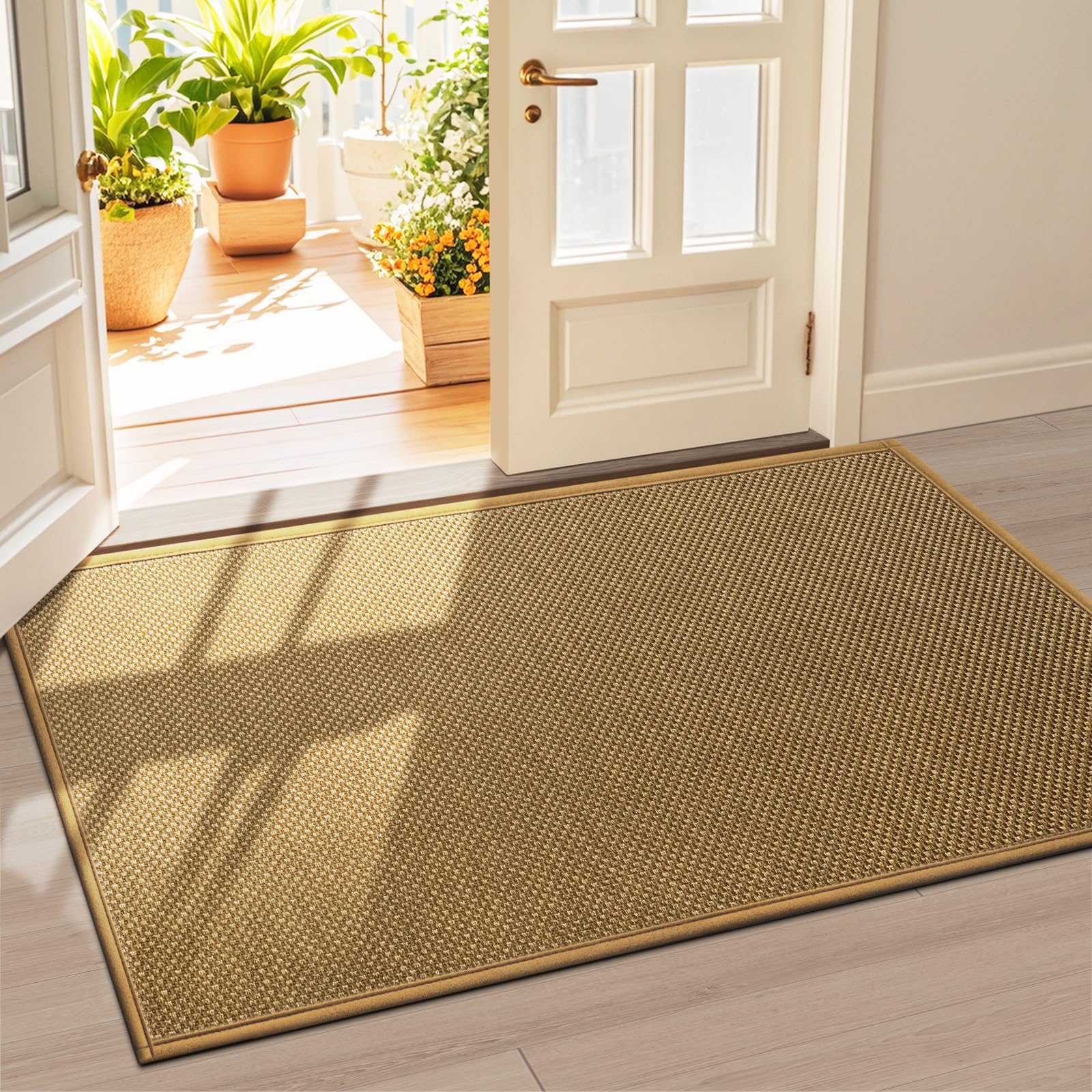 LEKEEPGO Door Mat 24"x47", Non Slip Door Mat Indoor Entrance, Rubber Backing Front Indoor Door mats Washable Absorbent Low-Profile Doomat Entryway Entry Resist Dirt Inside Door Mats, Khaki