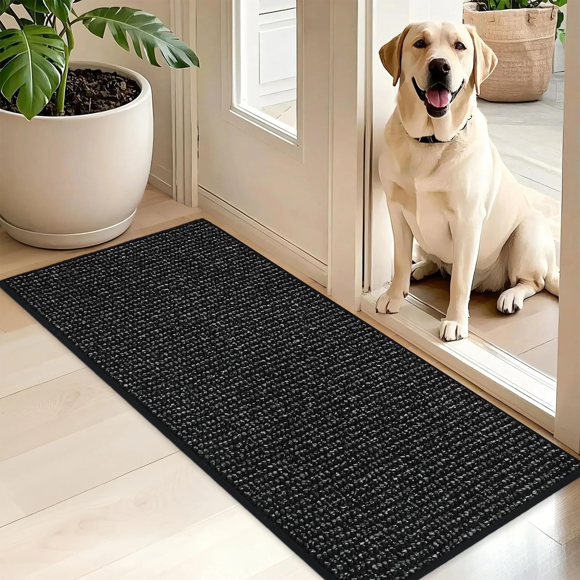 BEQHAUSE Dirt Trapper Door Mat 24" x 36", Non-Slip Washable Doormats Entrance Mat, Dirt Resistant and Absorbent Welcome Mat, Low Profile Floor Mats for Front Back Door and Entryway, Beige