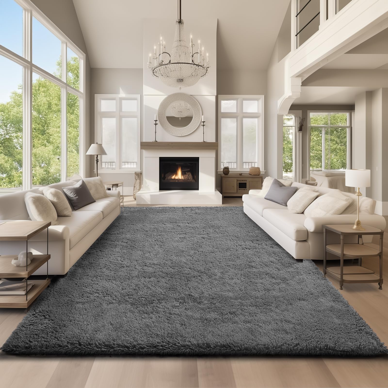 Ophanie 8x10 Area Rugs for Living Room, Upgrade Non-Slip Fluffy Soft Large Shag Bedroom Carpet, Ivory Big Indoor Thick Nursery Rug, Carpets for Boy and Girls Room Dorm Home Decor Aesthetic
