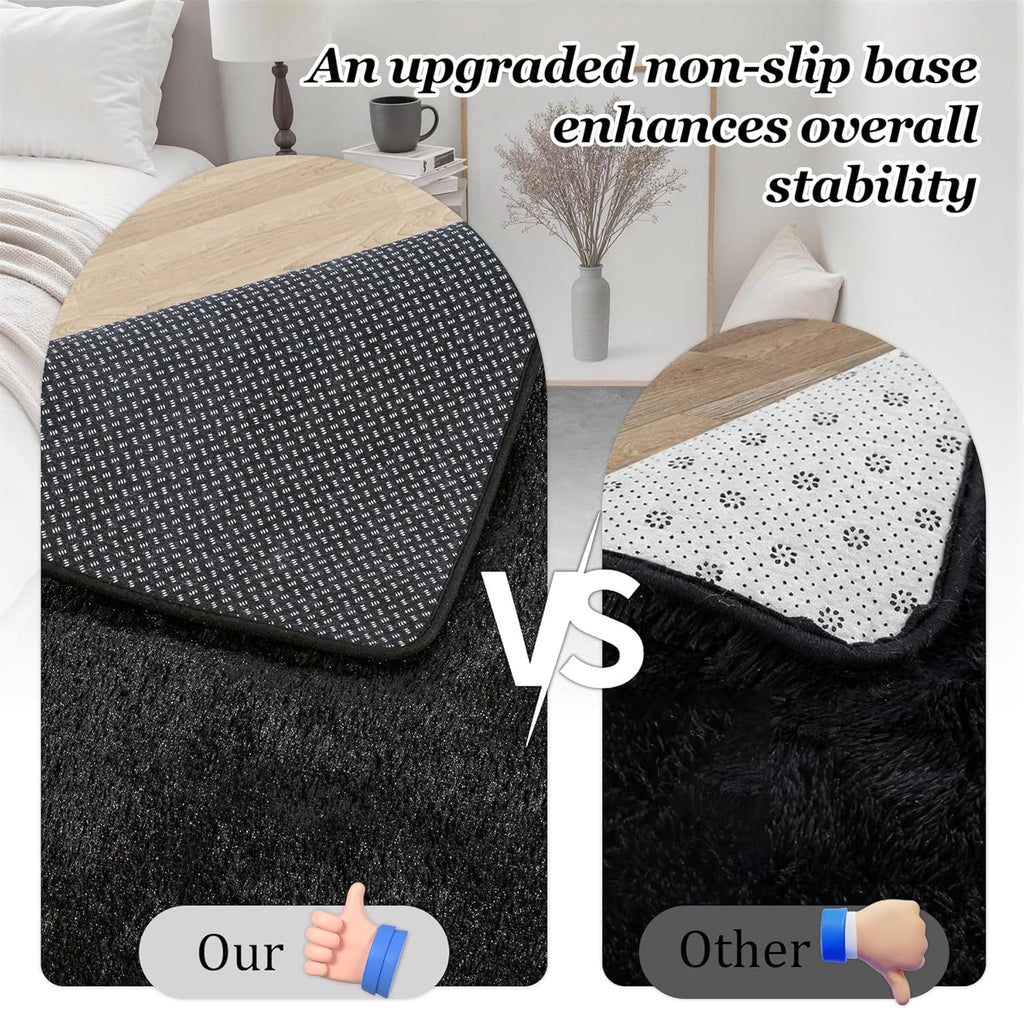 8x10 Area Rugs for Living Room Bedroom: Ultra Soft Fluffy Shag Rug Upgrade Non-Slip Non-Shedding Large Fuzzy Plush Carpet Indoor Floor Carpets for Kids Room Playroom Nursery Dorms Home Decor Black
