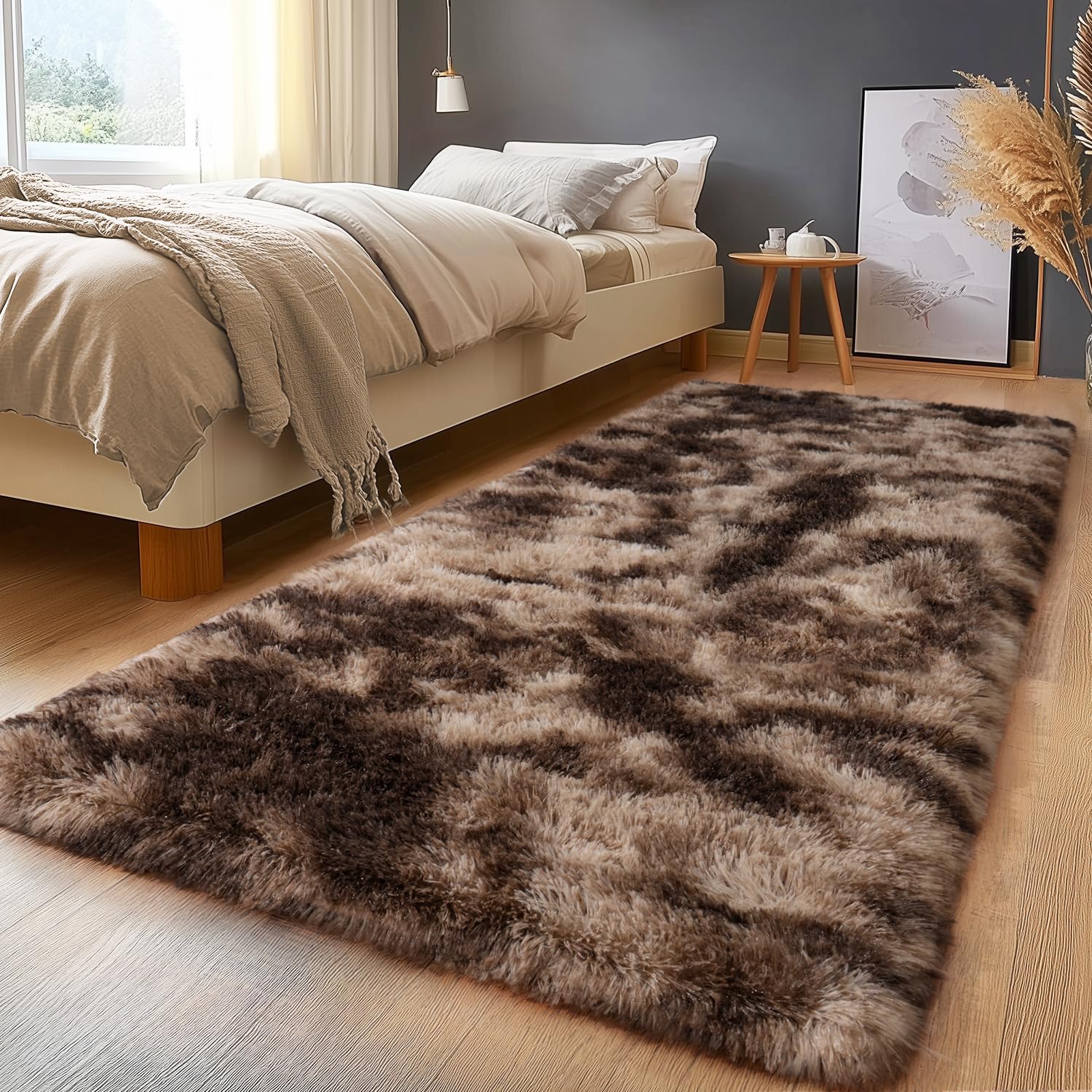 Upgrade Non-Slip Plush Rugs for Living Room, Soft Shaggy Carpets for Living Room, Fuzzy Rugs for Kids' Room, Perfect Decor for Modern Home Tie Dye Camel 8x10 Feet