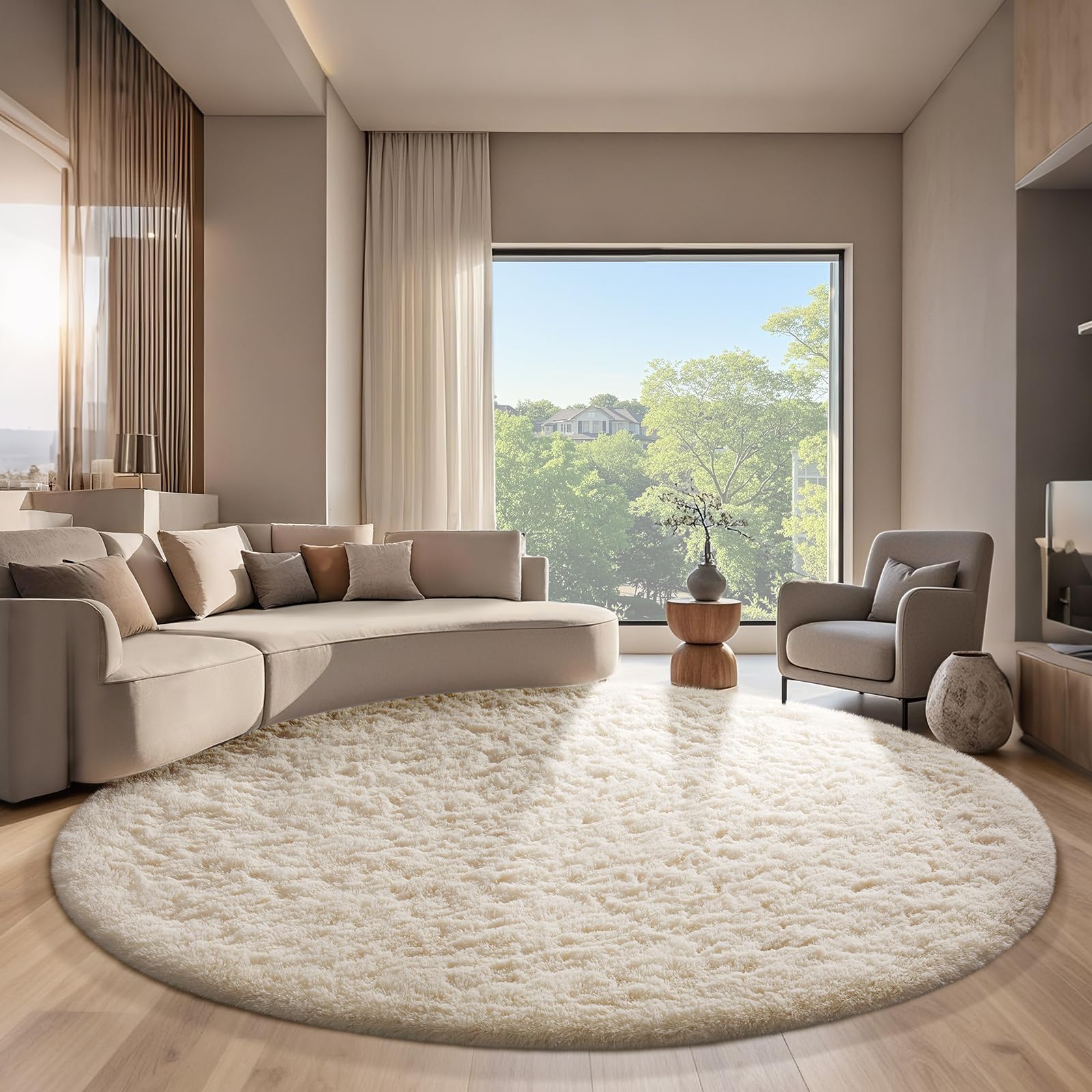 Ophanie 8x10 Area Rugs for Living Room, Upgrade Non-Slip Fluffy Soft Large Shag Bedroom Carpet, Ivory Big Indoor Thick Nursery Rug, Carpets for Boy and Girls Room Dorm Home Decor Aesthetic