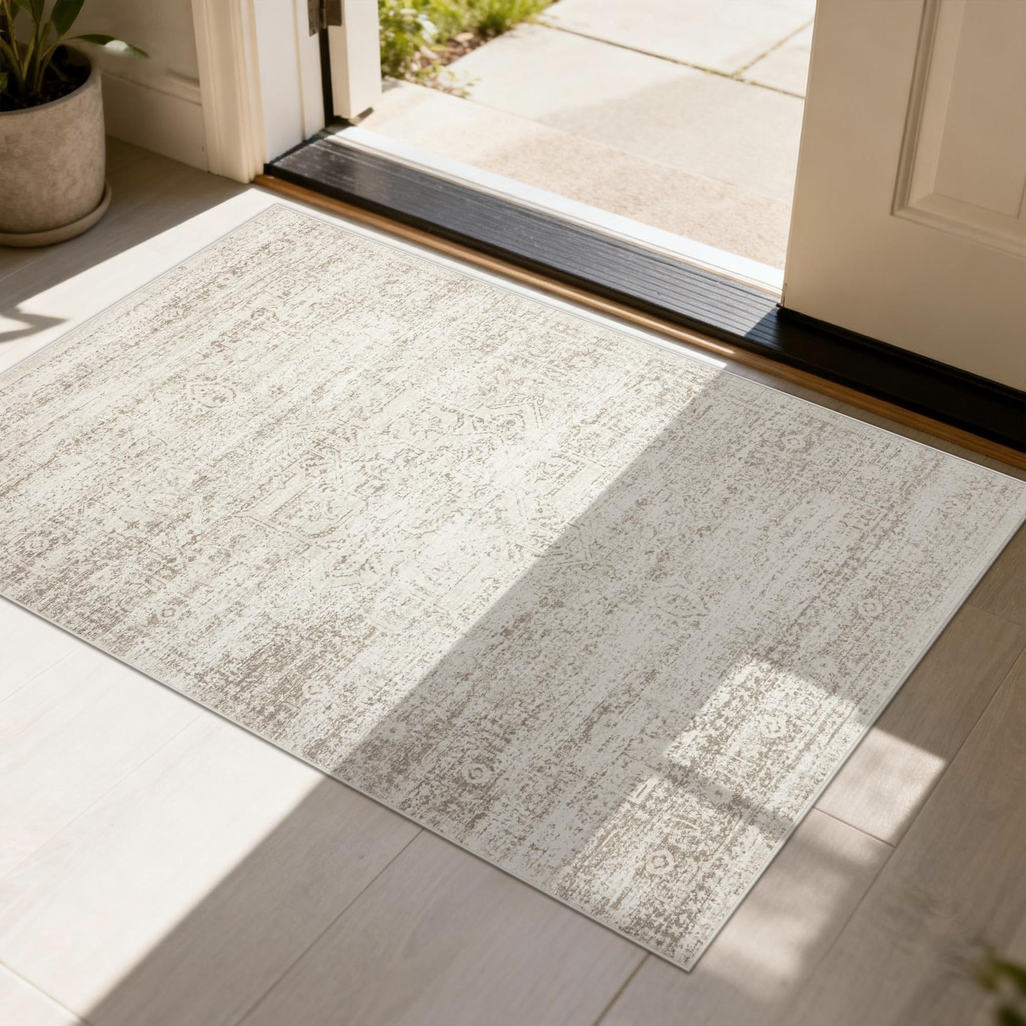 Srugn Washable Rugs 8x10 Area Rugs for Living Room,Ultra Soft Faux Wool Retro Rugs for Bedroom,Dining Room,Non Slip&Non-Shedding Low Pile Vintage Print Rug Indoor Large Carpets for Home Office Decor
