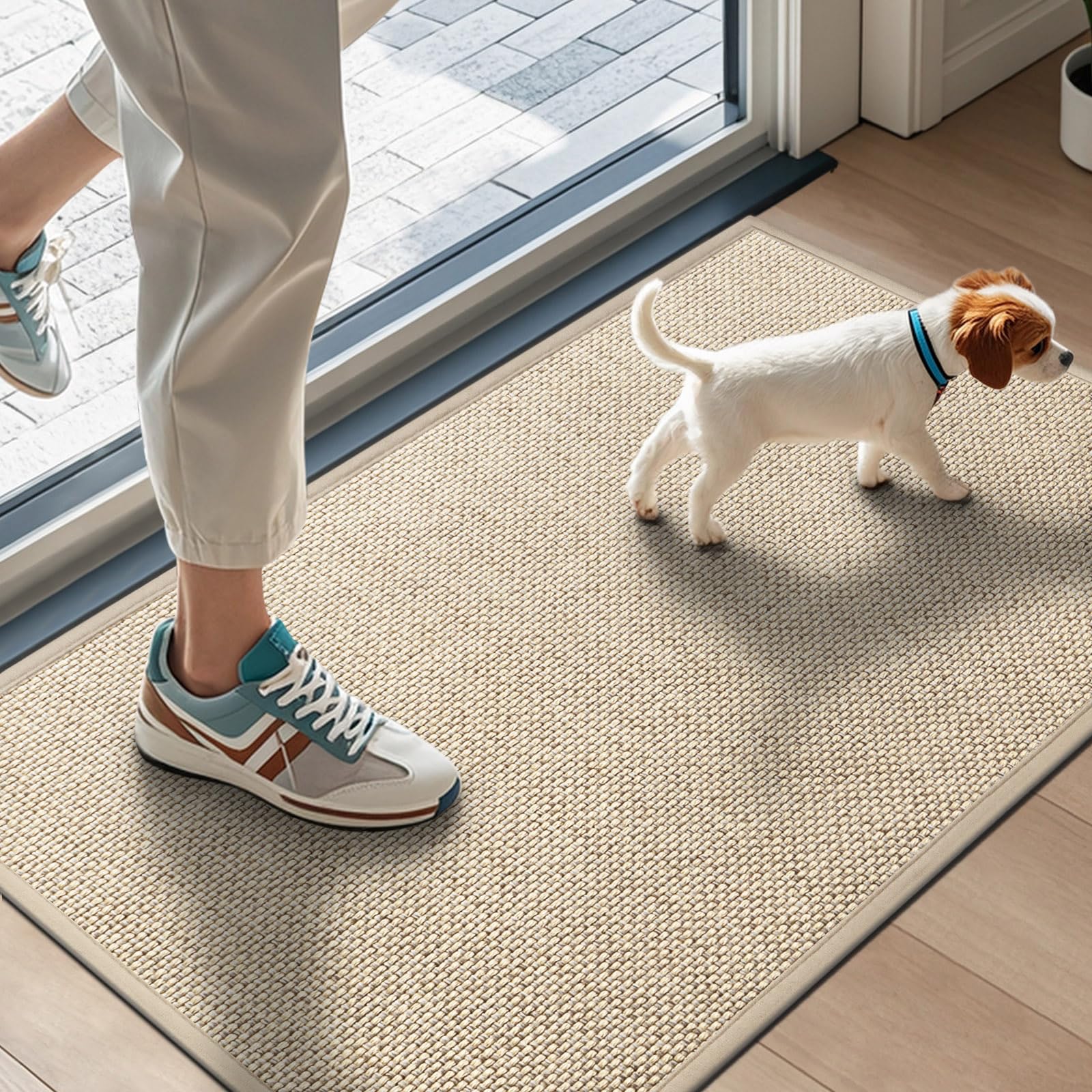 LEKEEPGO Door Mat 24"x47", Non Slip Door Mat Indoor Entrance, Rubber Backing Front Indoor Door mats Washable Absorbent Low-Profile Doomat Entryway Entry Resist Dirt Inside Door Mats, Khaki