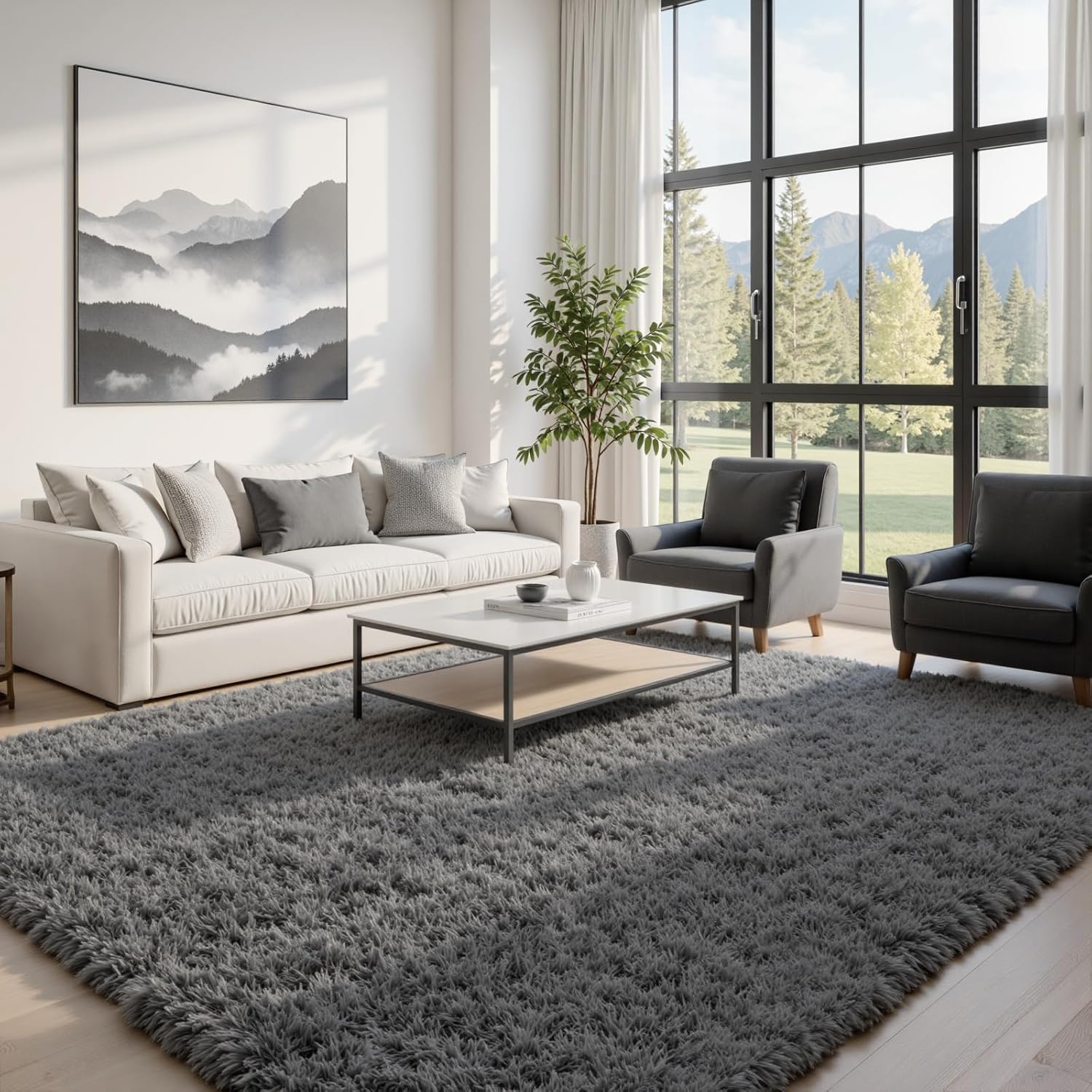 8x10 Area Rugs for Living Room: Ultra Soft Fluffy Shag Grey Rugs for Bedroom, Non-Slip Large Fuzzy Plush Rug Indoor Floor Carpet for Nursery Kids Boys Girls Room, Dorms, Playroom, Modern Home Decor