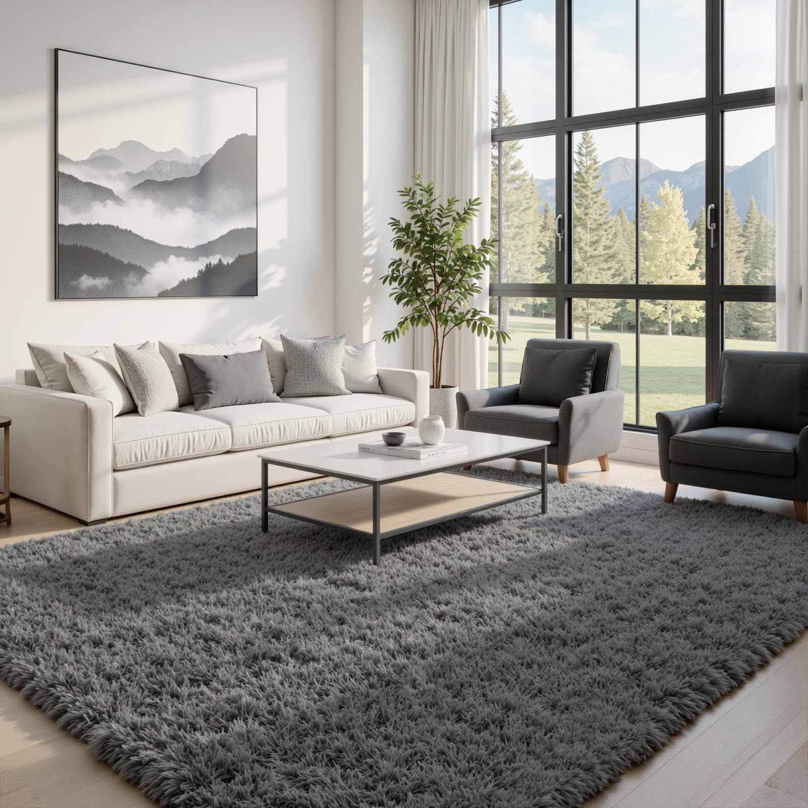 8x10 Area Rugs for Living Room: Ultra Soft Fluffy Shag Grey Rugs for Bedroom, Non-Slip Large Fuzzy Plush Rug Indoor Floor Carpet for Nursery Kids Boys Girls Room, Dorms, Playroom, Modern Home Decor