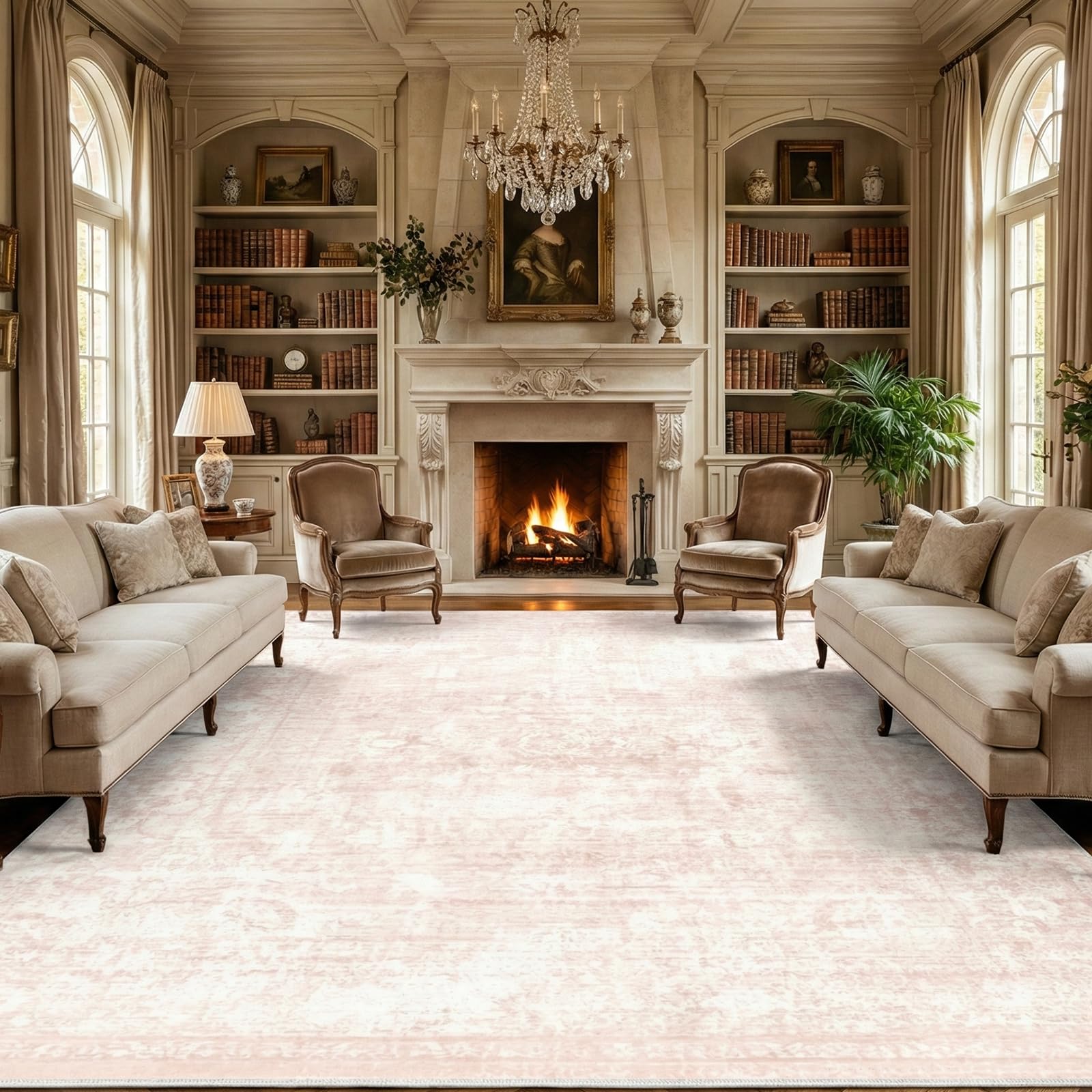 Homemate Washable Rug 8x10 Area Rugs - Vintage Faux Wool Rugs for Living Room Bedroom Dining Room - Non Slip Foldable Carpet Indoor Area Rug for Home Decor（8'x10', Beige